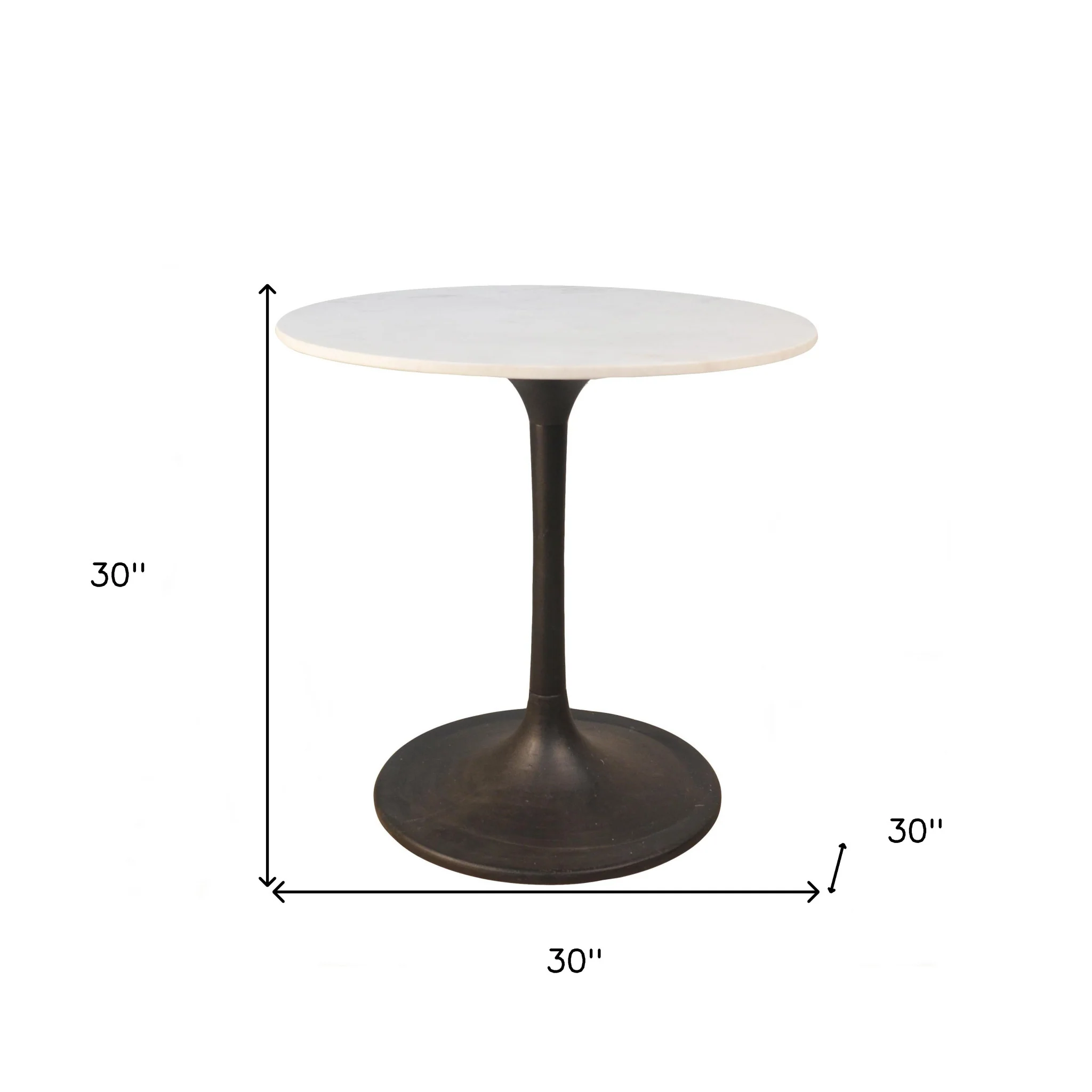 White And Black Rounded Marble And Iron Pedestal Base Dining Table By Homeroots - Image 4
