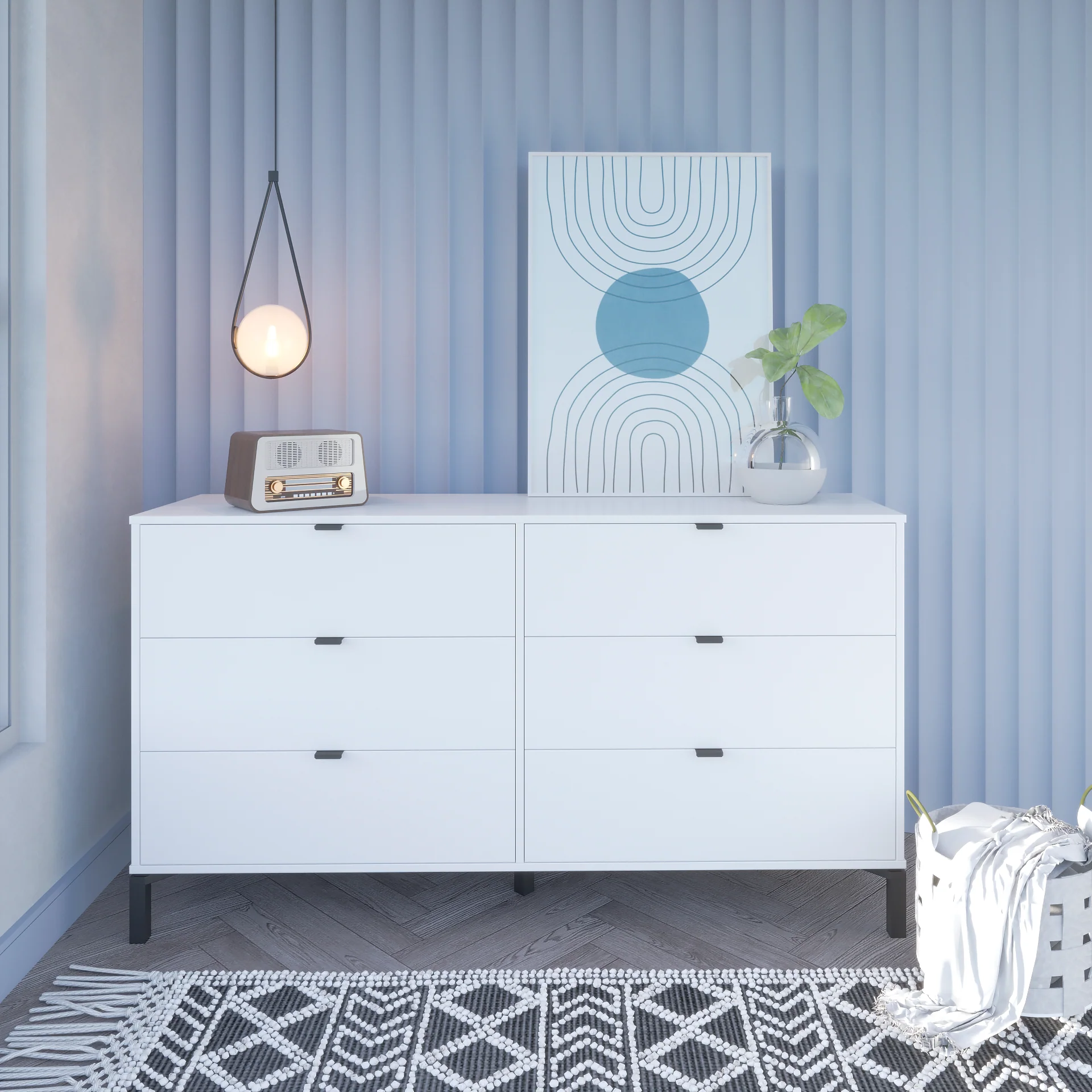 White and Black Six Drawer Double Dresser By Homeroots - Image 2