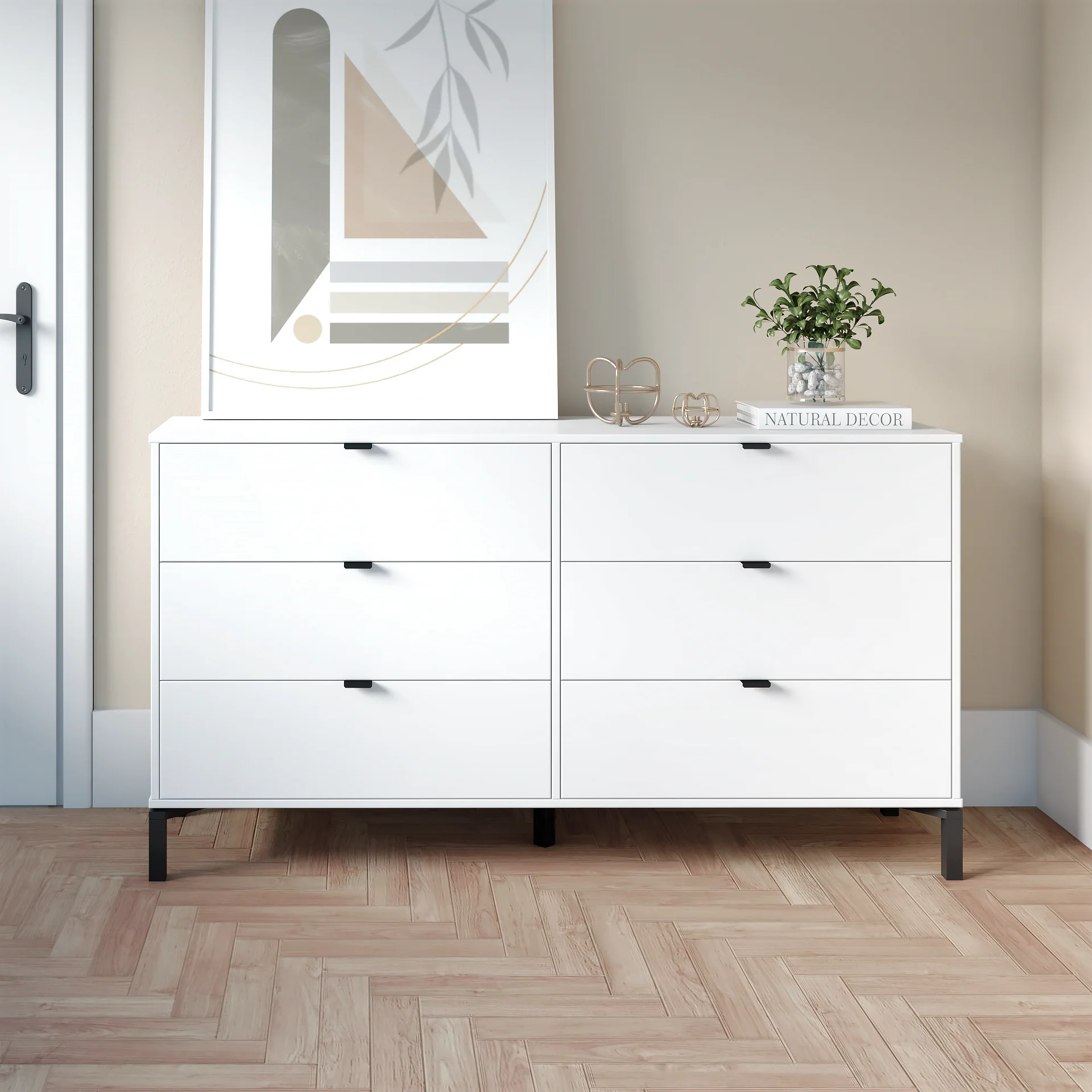 White and Black Six Drawer Double Dresser By Homeroots - Image 4
