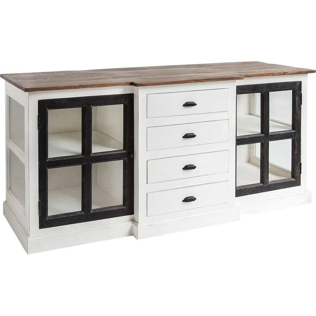 White And Black Solid Mango Wood Frame Sideboard With 4 Drawers And 4 Shelves By Homeroots - Image 3