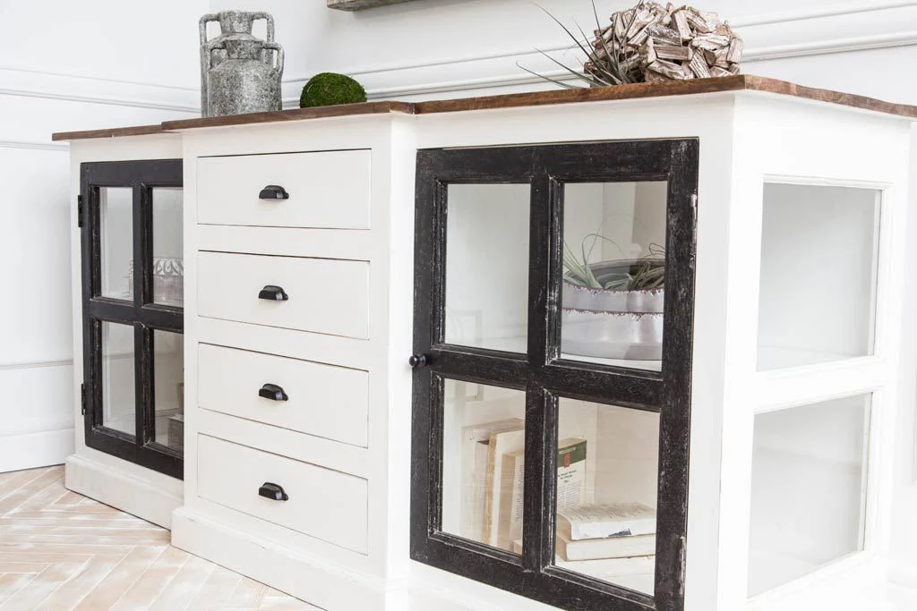 White And Black Solid Mango Wood Frame Sideboard With 4 Drawers And 4 Shelves By Homeroots - Image 6