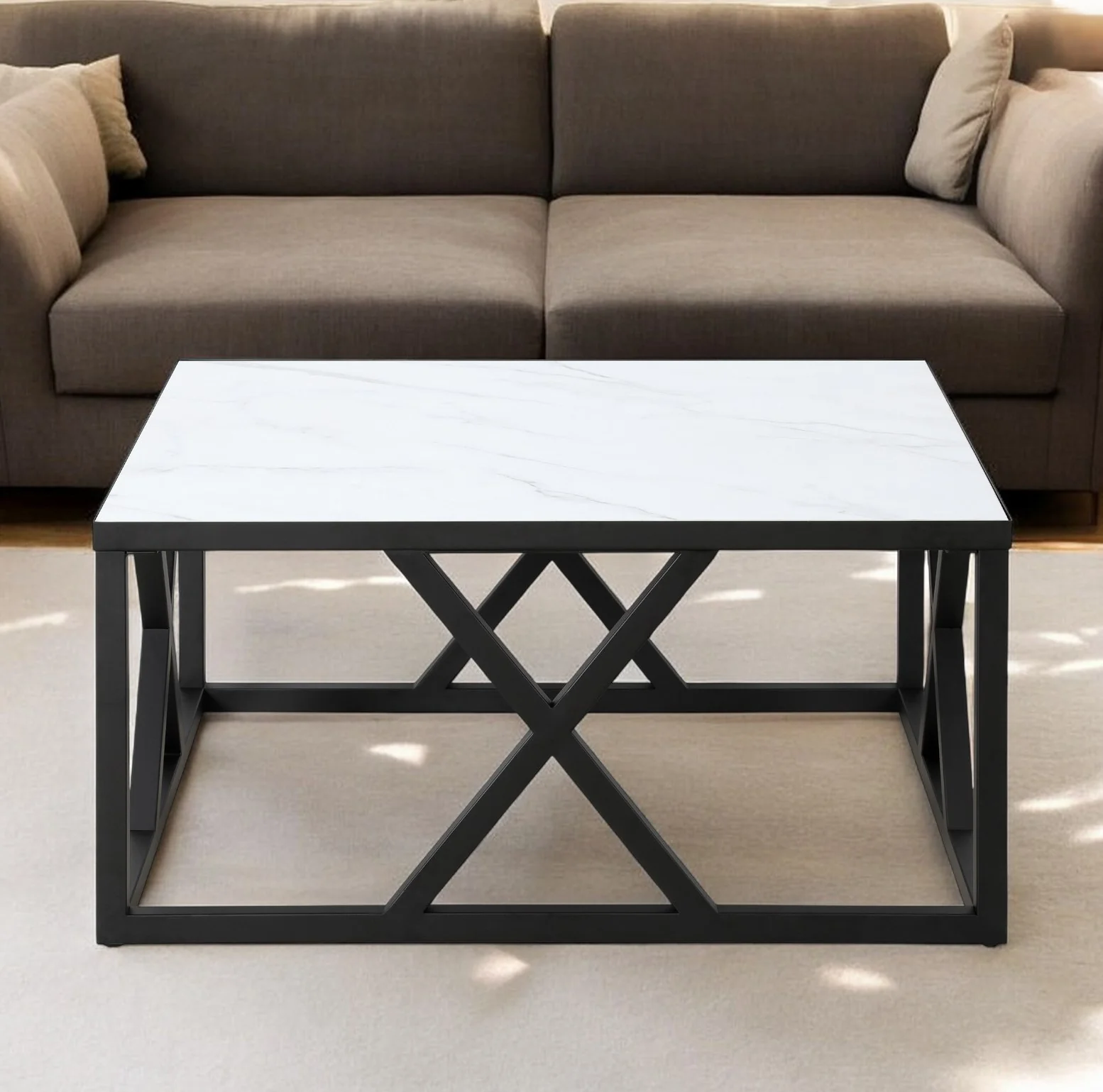 White And Black Steel Square Coffee Table By Homeroots - Image 2