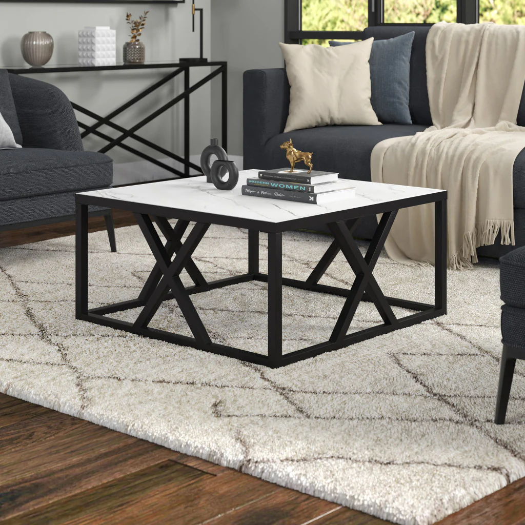White And Black Steel Square Coffee Table By Homeroots - Image 5