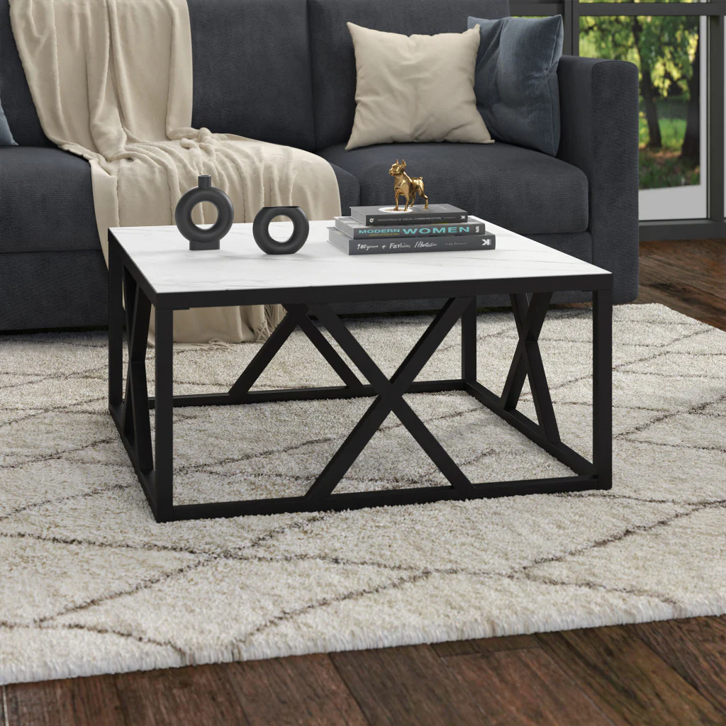 White And Black Steel Square Coffee Table By Homeroots - Image 8