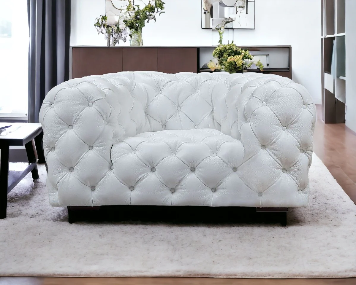 White And Black Top Grain Leather Tufted Arm Chair By Homeroots - Image 2