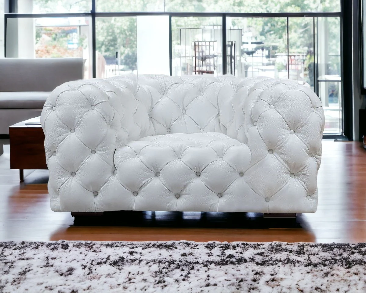 White And Black Top Grain Leather Tufted Arm Chair By Homeroots - Image 3