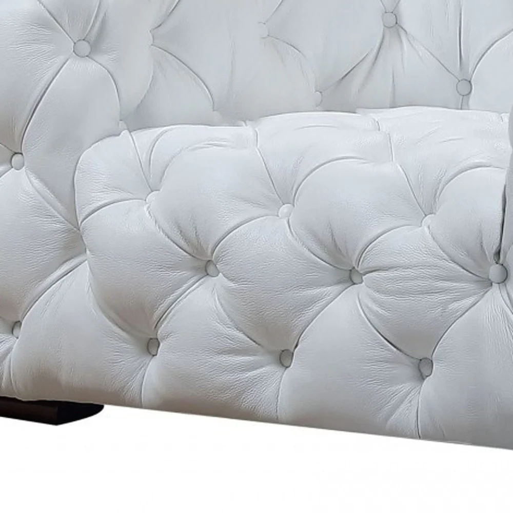 White And Black Top Grain Leather Tufted Arm Chair By Homeroots - Image 4