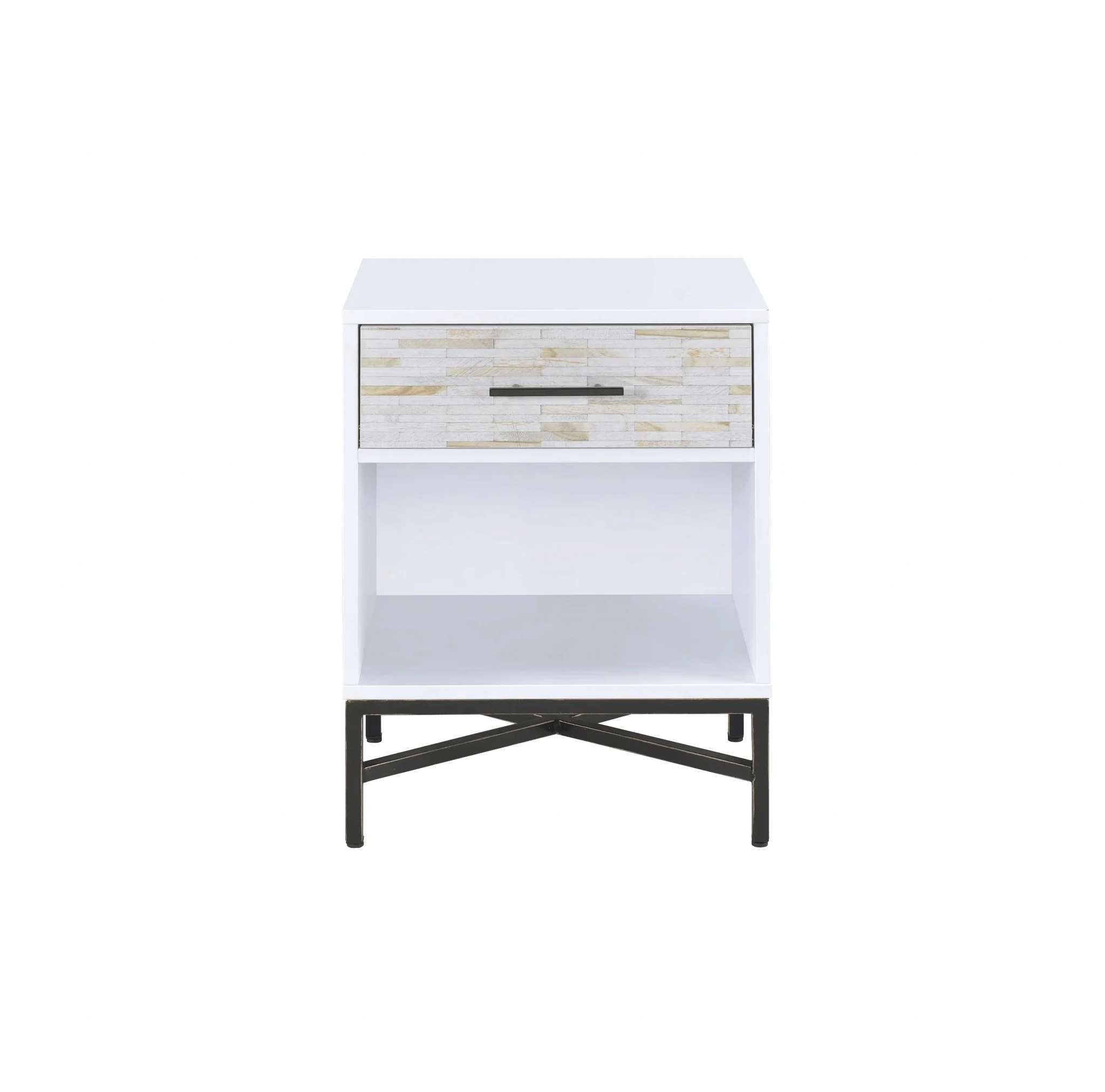 White And Black Wooden Nightstand By Homeroots - 319110 - Image 2