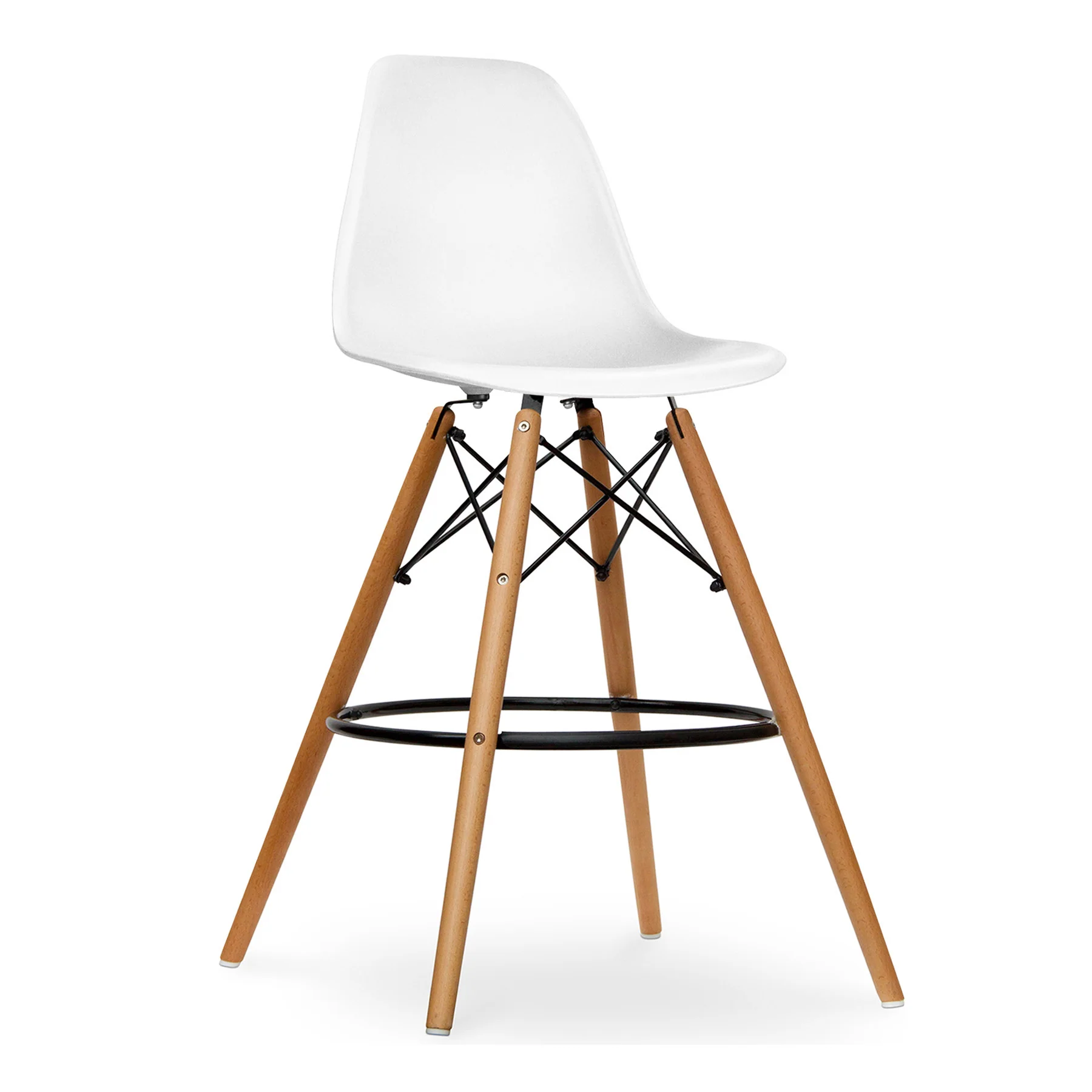 White And Brown Heavy Duty Plastic And Solid Wood Counter Height Bar Chair By Homeroots - Image 3