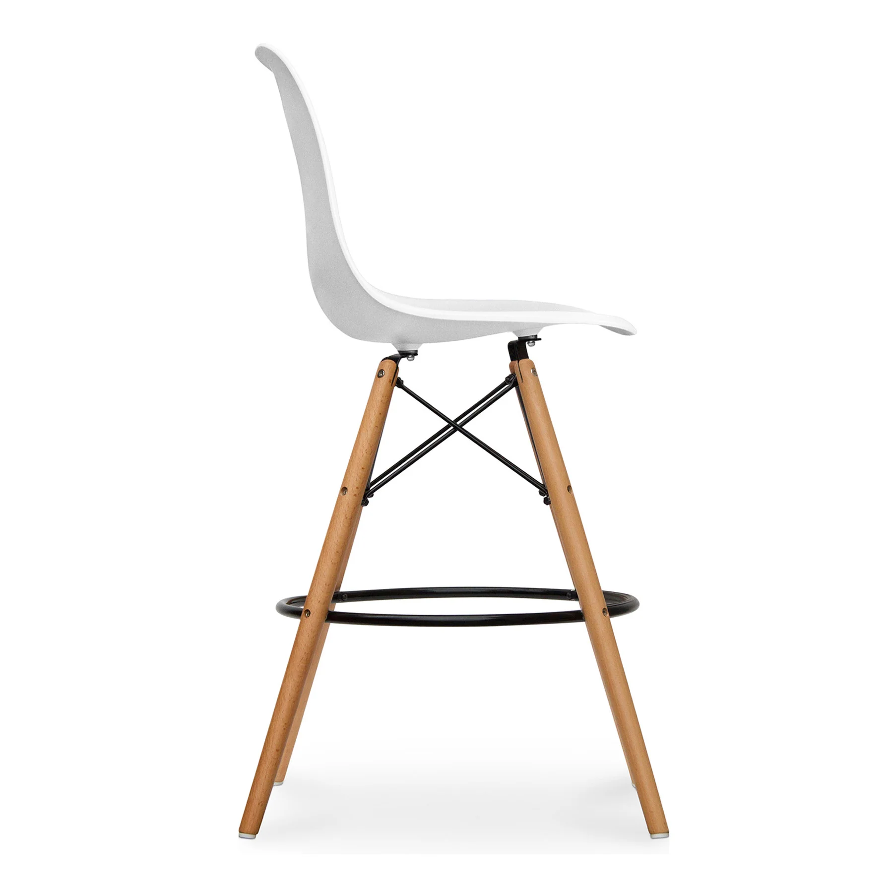 White And Brown Heavy Duty Plastic And Solid Wood Counter Height Bar Chair By Homeroots - Image 4