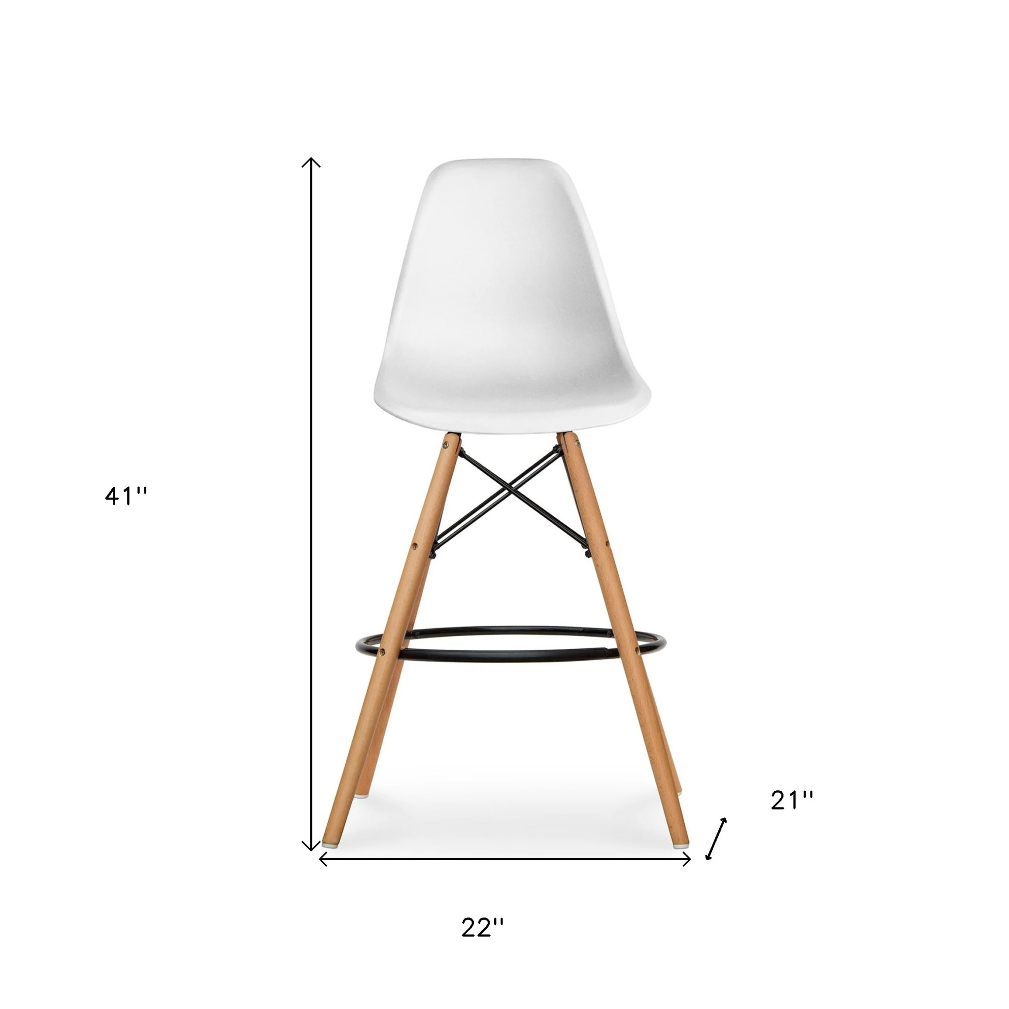 White And Brown Heavy Duty Plastic And Solid Wood Counter Height Bar Chair By Homeroots - Image 8