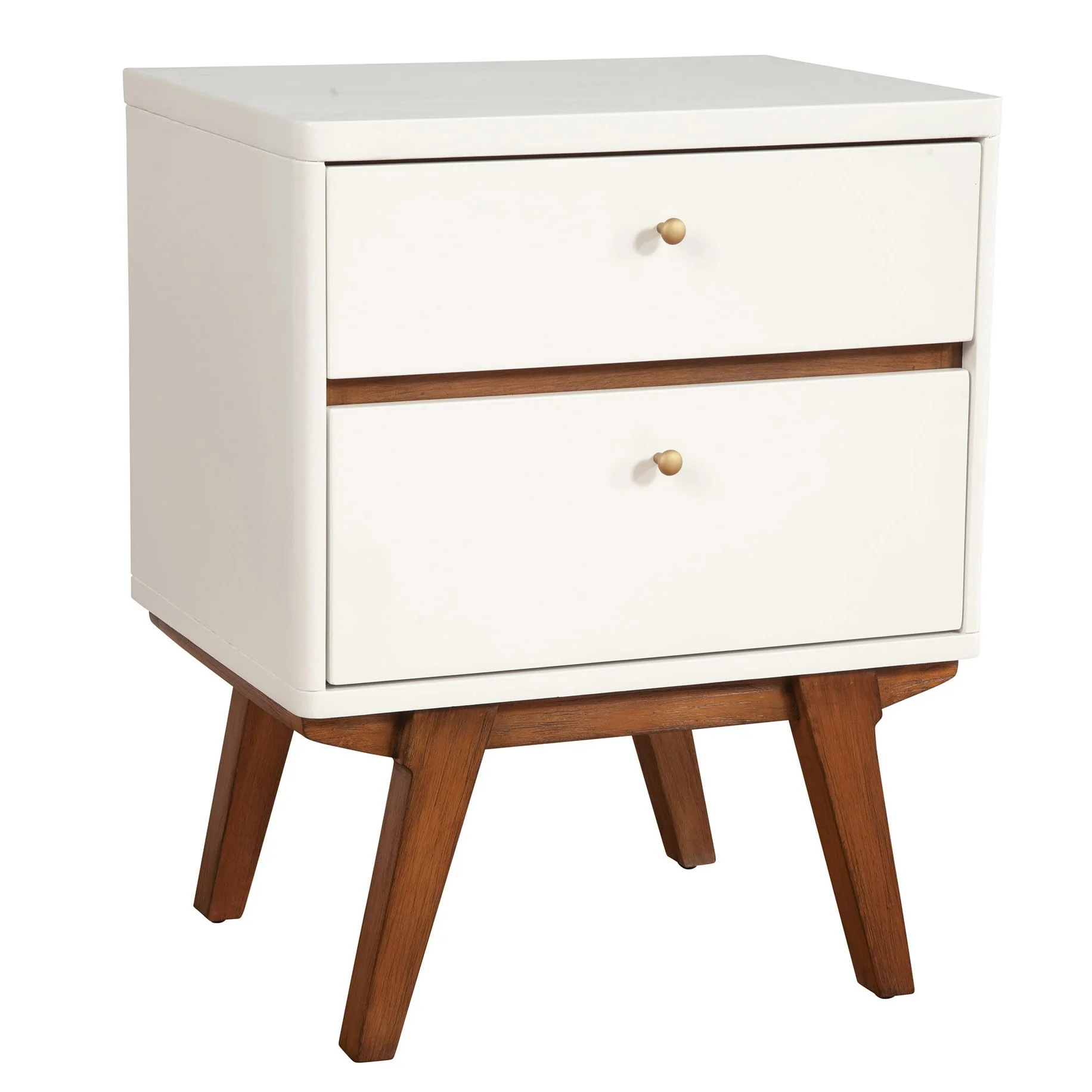 White And Brown Retro 2 Drawer Nightstand By Homeroots - Image 2
