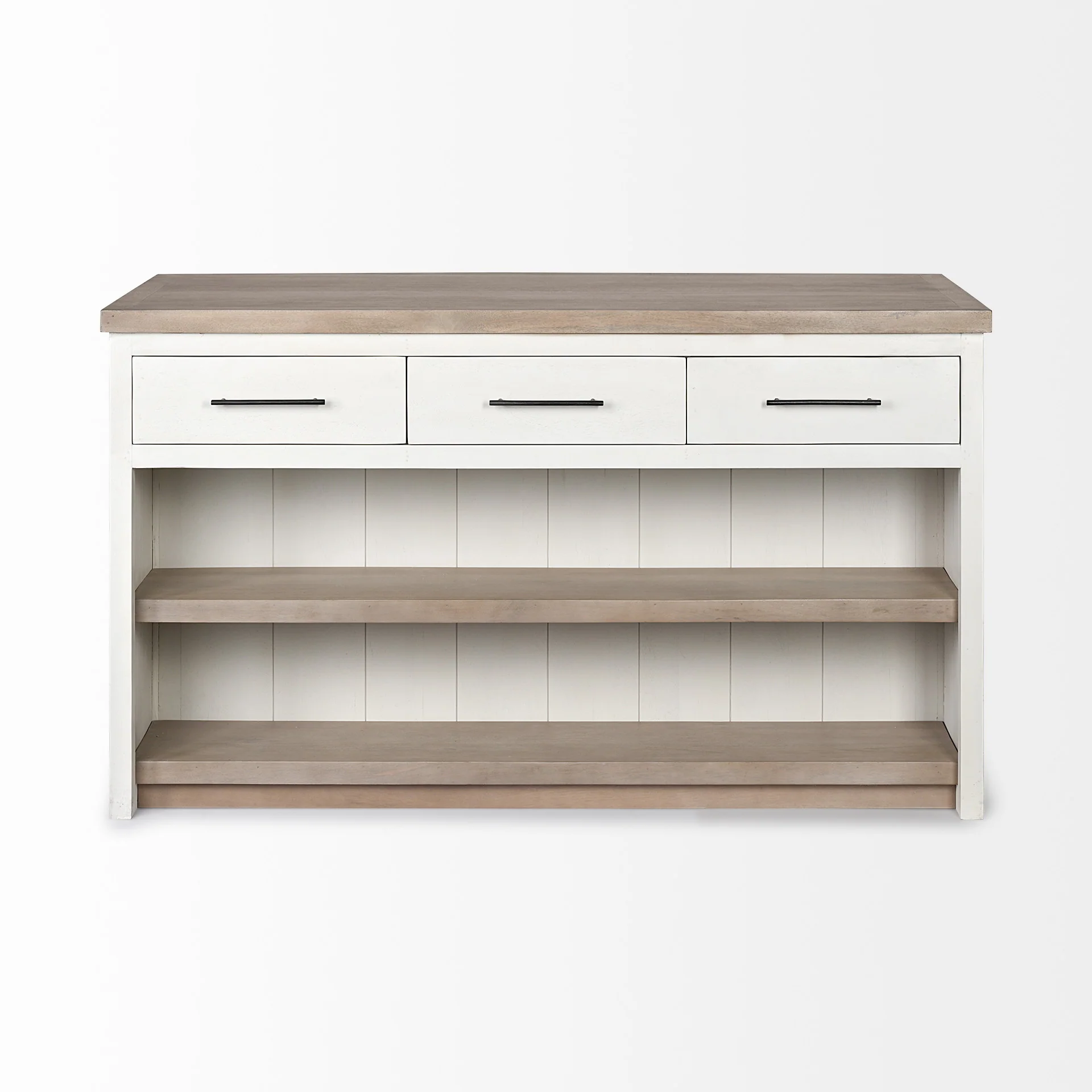 White And Brown Two Tone Wooden Kitchen Island With 3 Drawers By Homeroots - Image 2