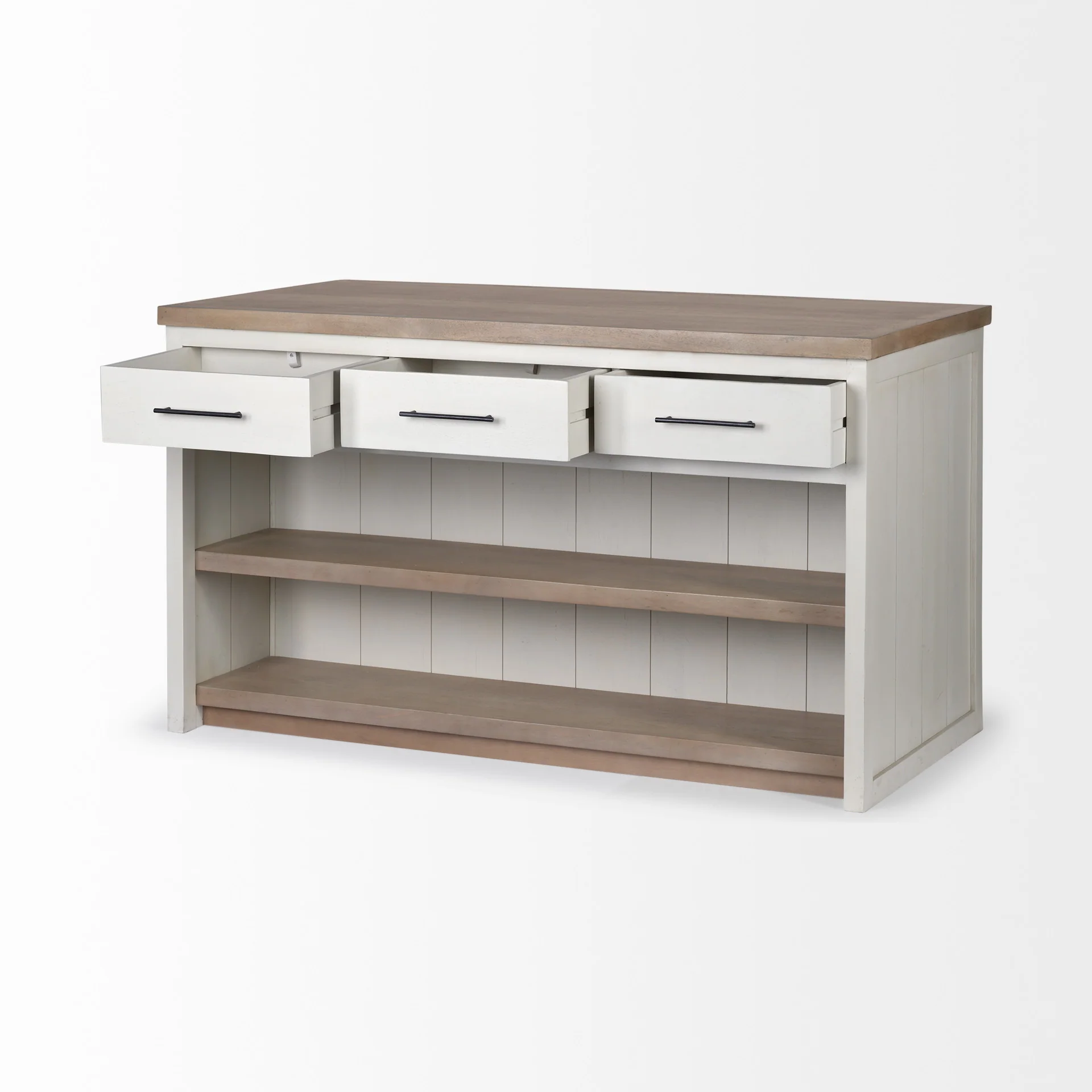 White And Brown Two Tone Wooden Kitchen Island With 3 Drawers By Homeroots - Image 6