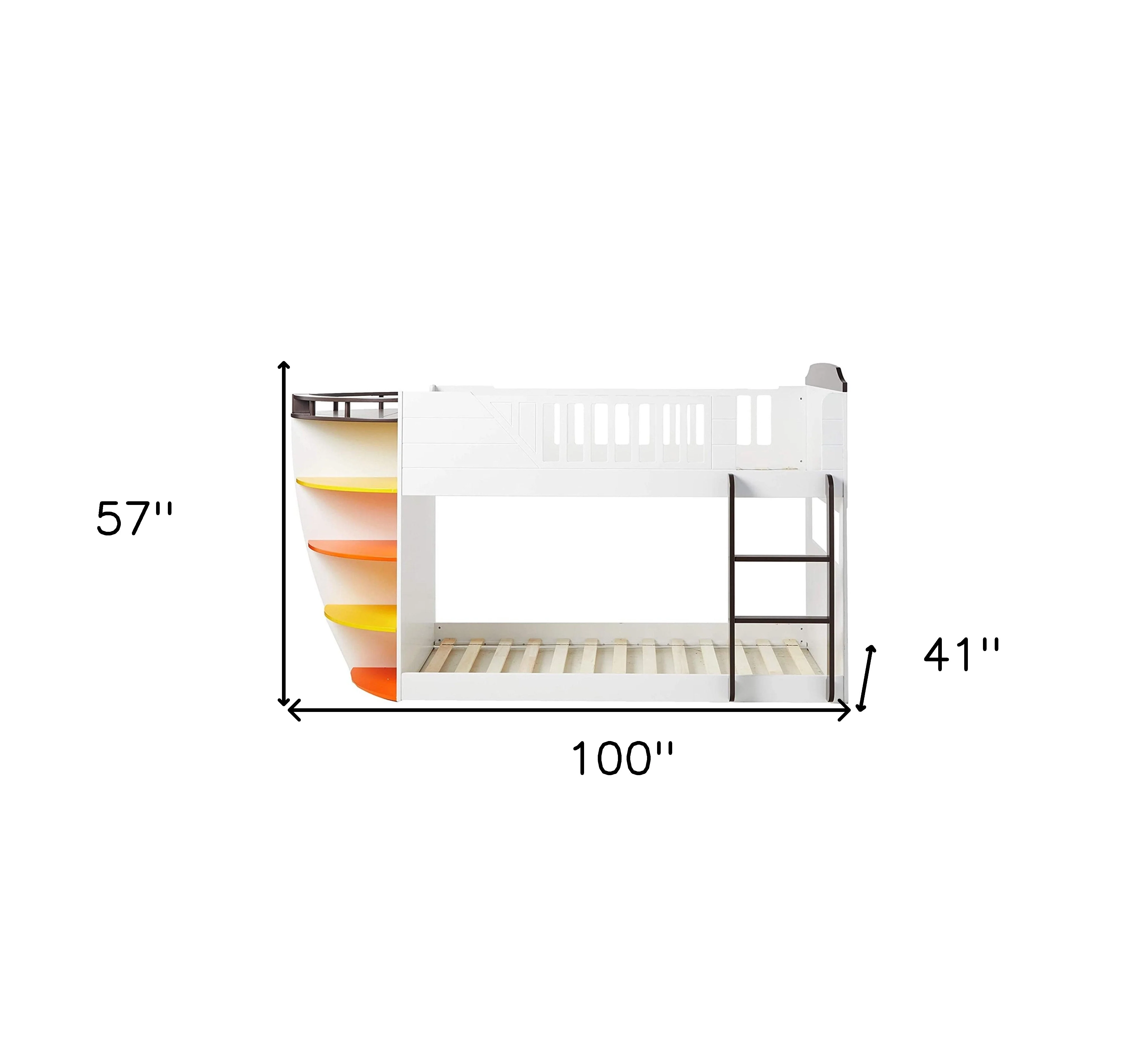 White And Chocolate Twin Over Twin Bunk Bed With Storage Shelf By Homeroots - Image 2
