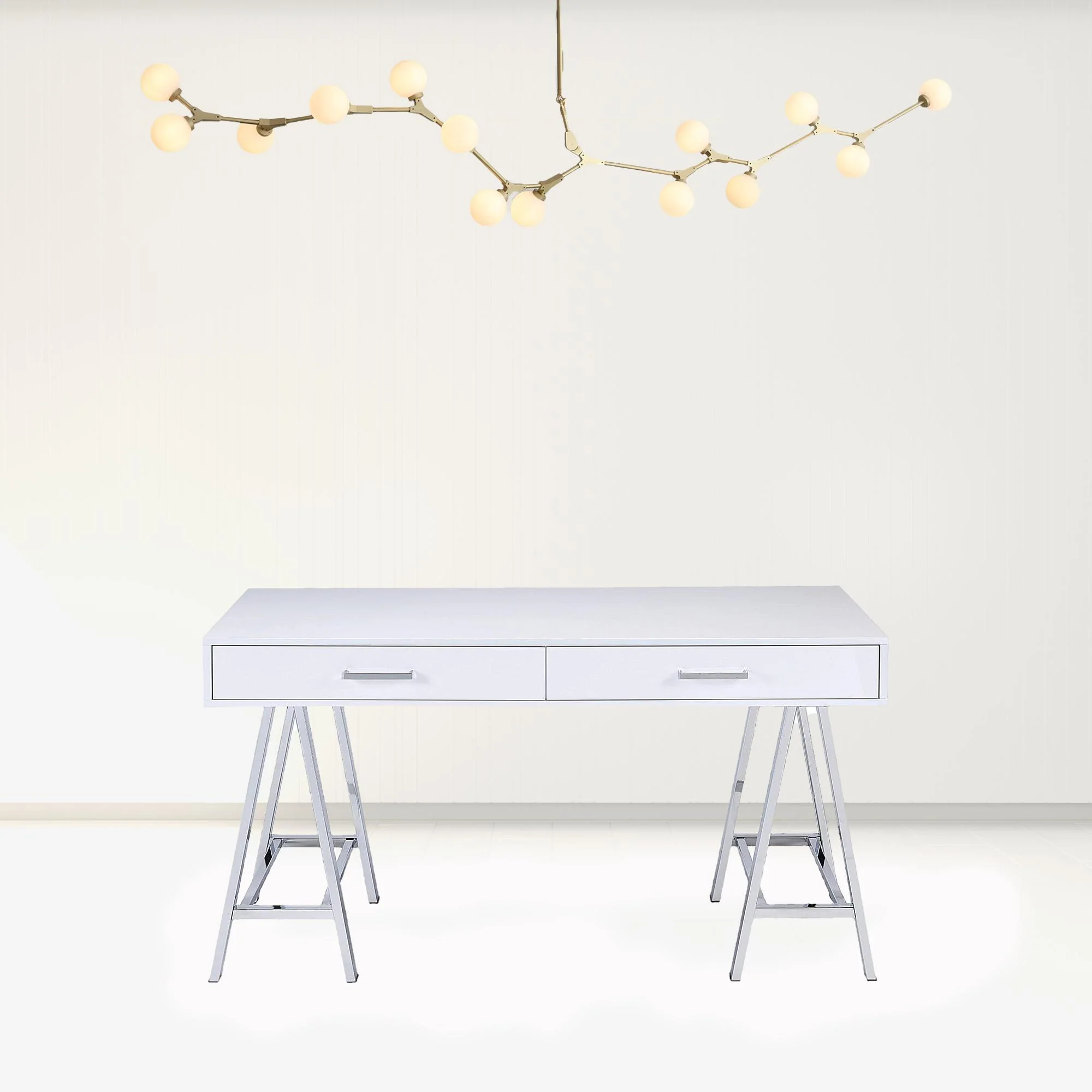 White And Chrome Glossy Polyester Desk By Homeroots - Image 2