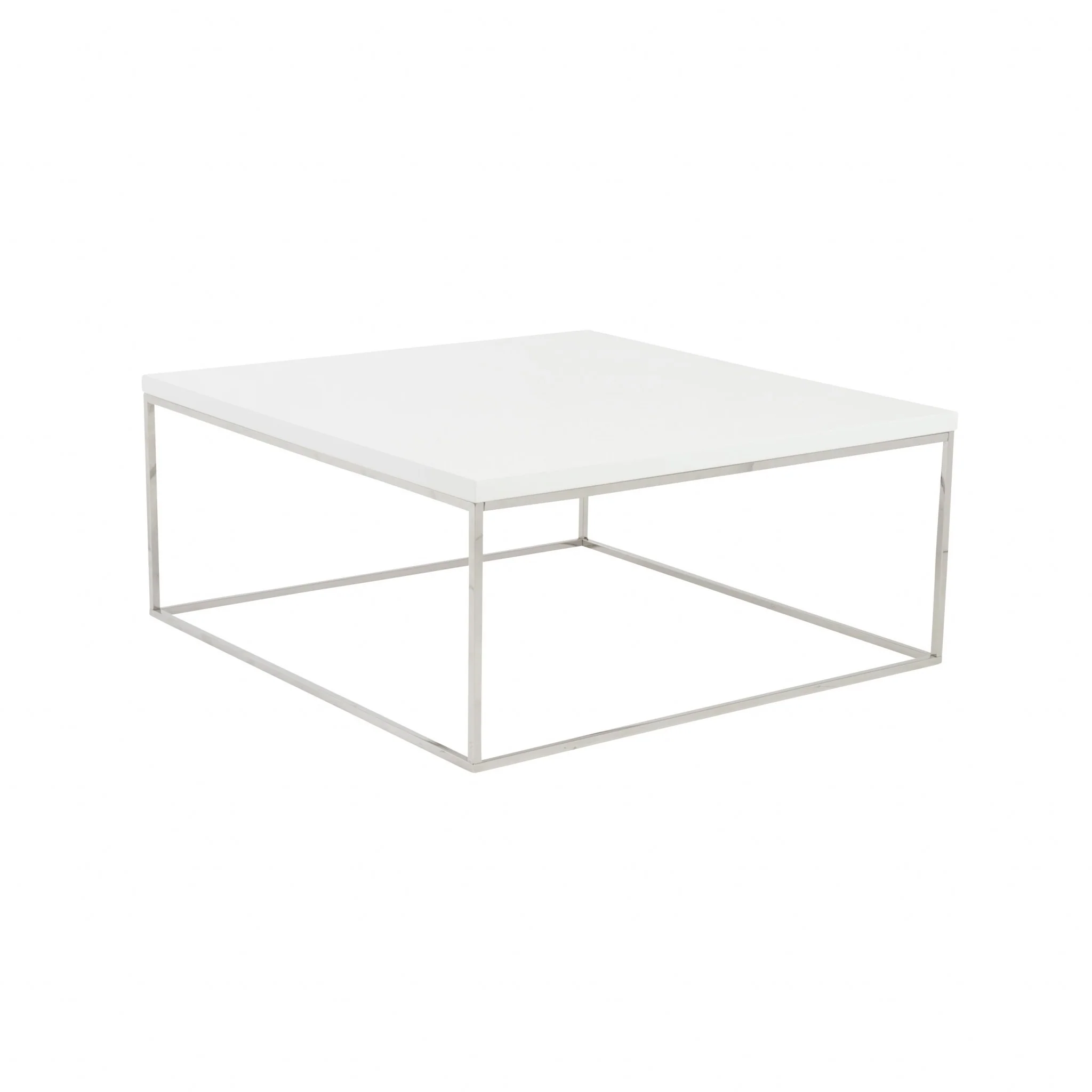 White and Chrome High Gloss Square Coffee Table By Homeroots - Image 2