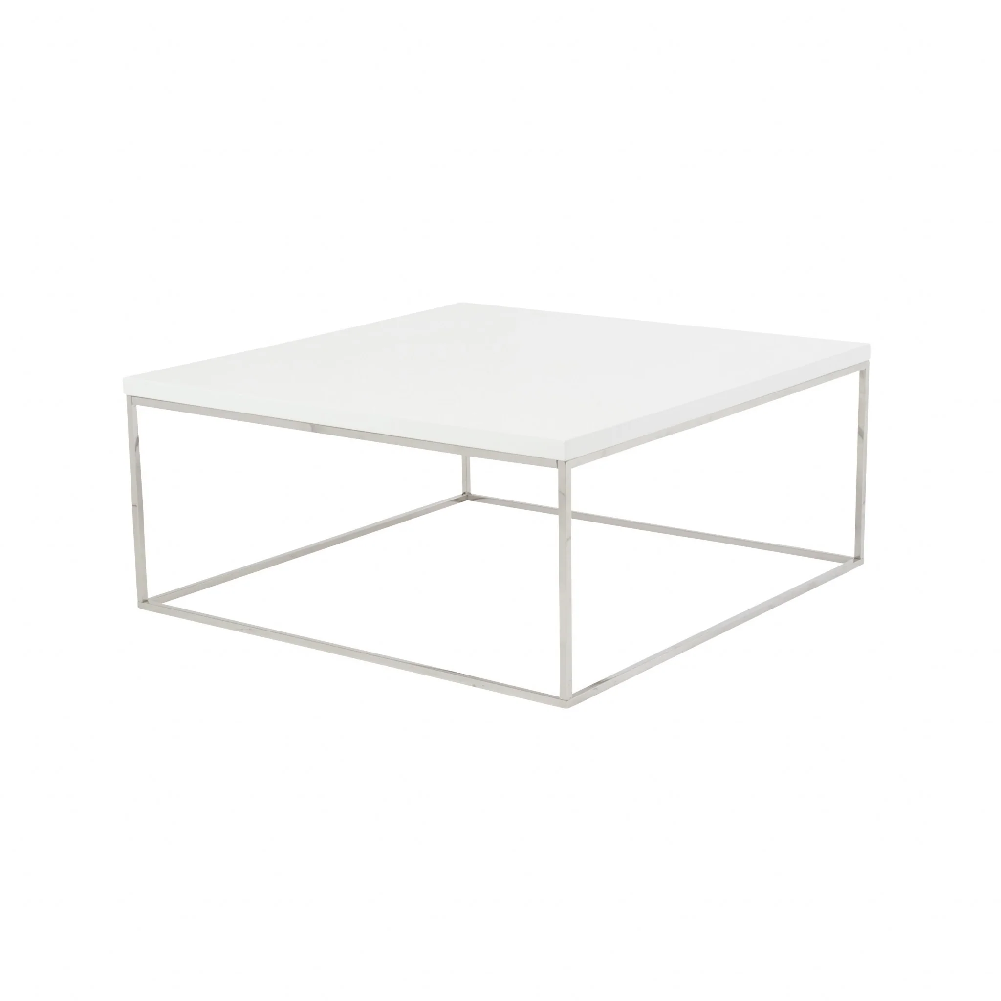 White and Chrome High Gloss Square Coffee Table By Homeroots - Image 3