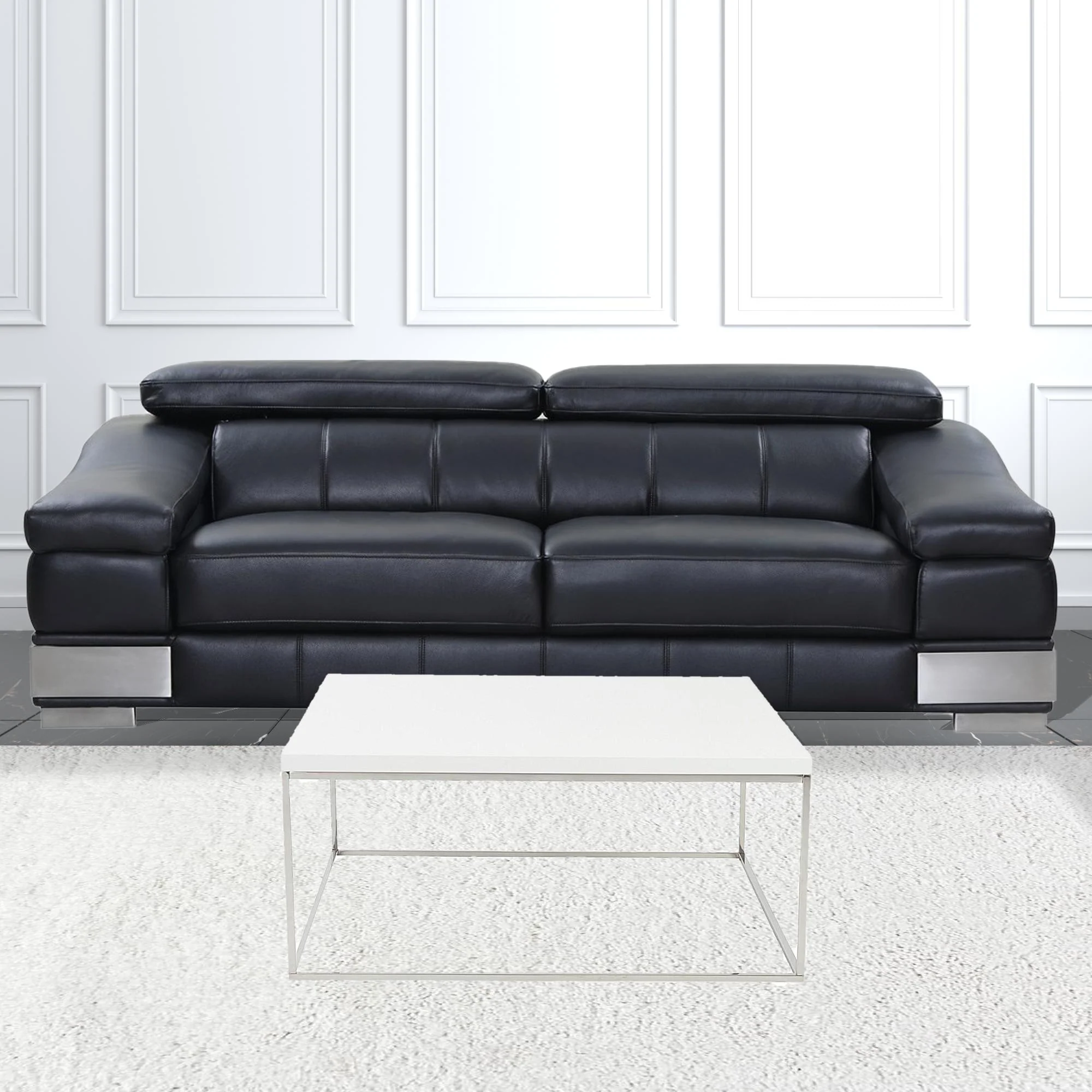 White and Chrome High Gloss Square Coffee Table By Homeroots - Image 4