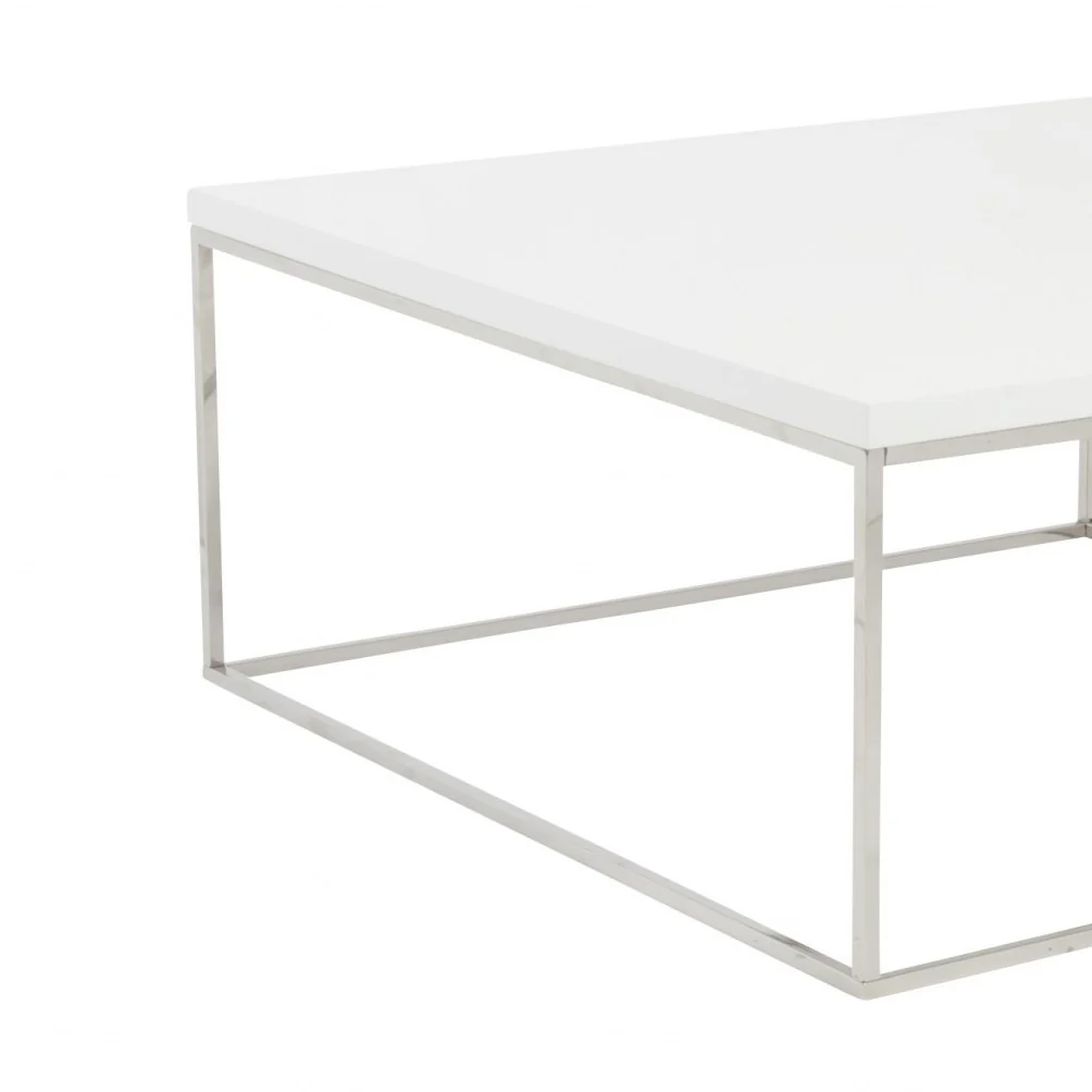 White and Chrome High Gloss Square Coffee Table By Homeroots - Image 5