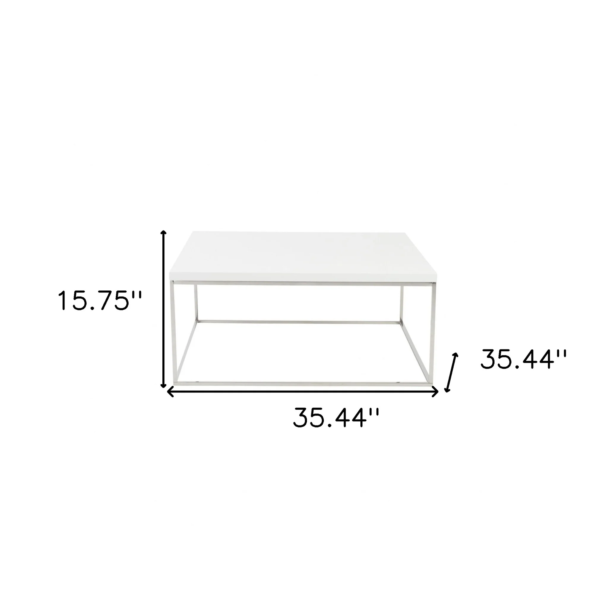 White and Chrome High Gloss Square Coffee Table By Homeroots - Image 8