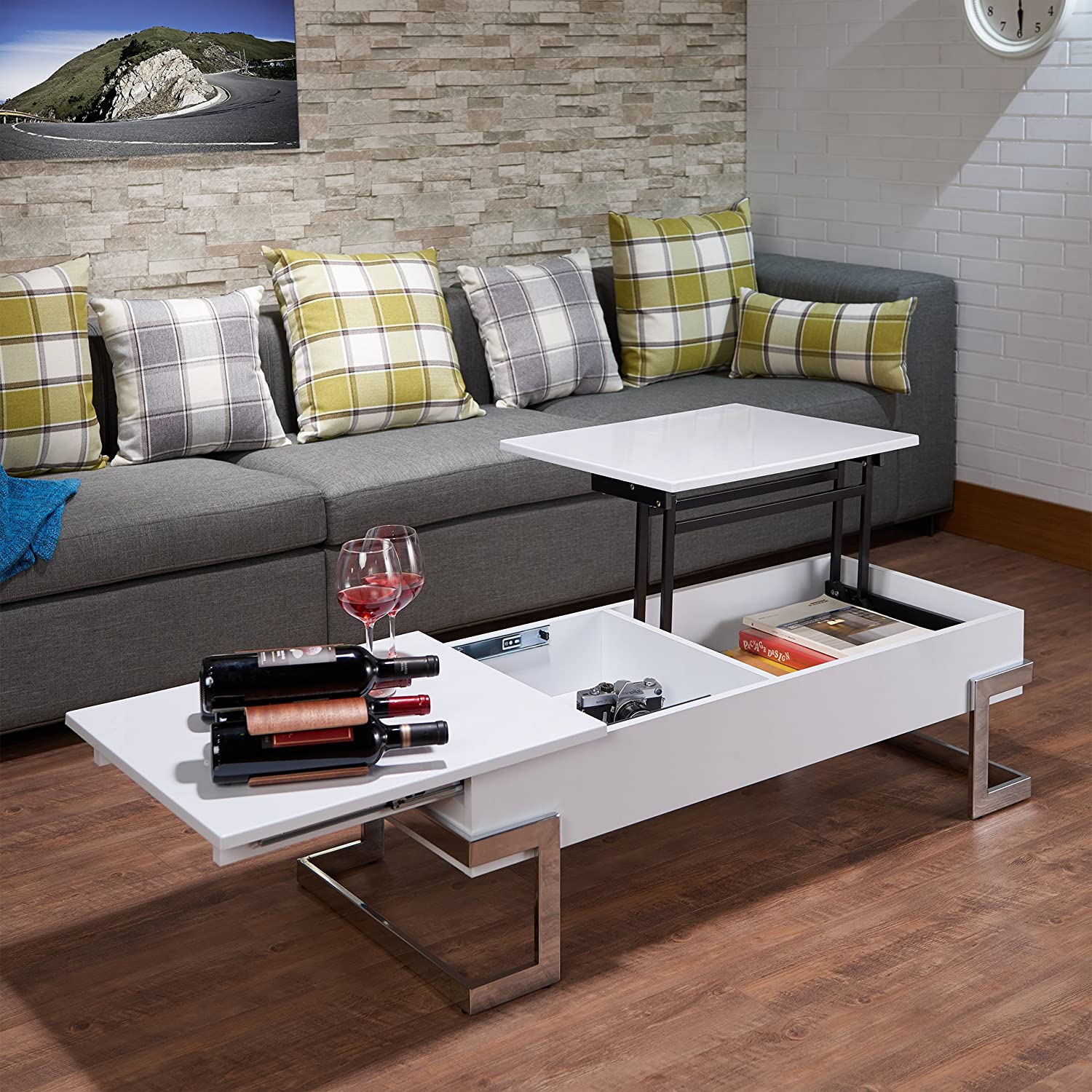 White And Chrome Particle Board Coffee Table By Homeroots - Image 2