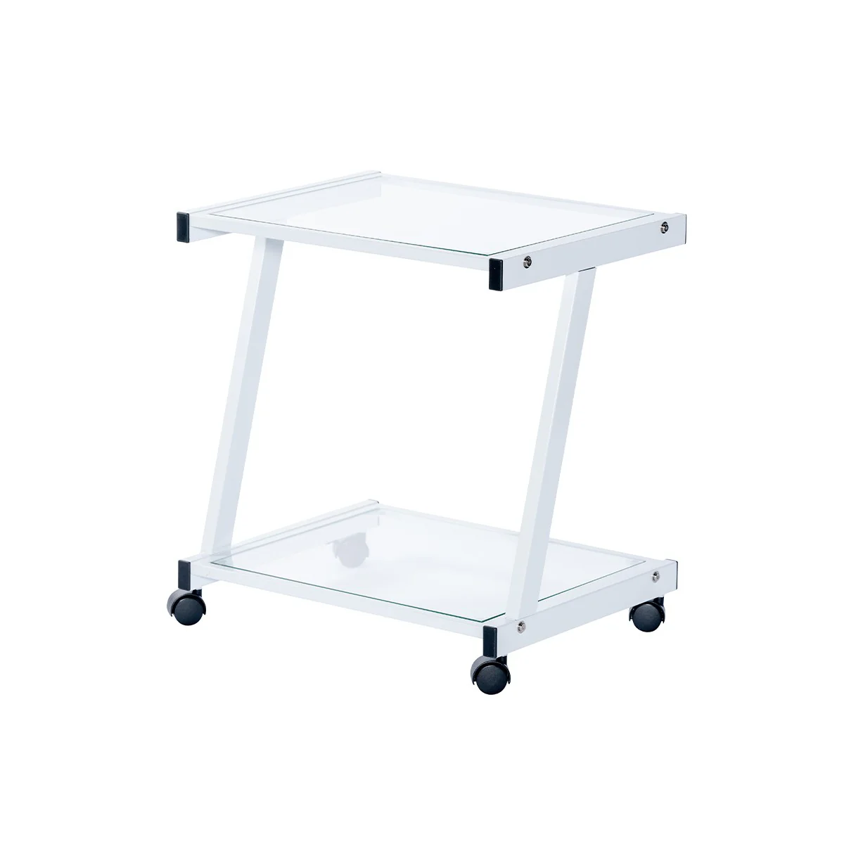 White and Clear Glass Rolling Printer Cart By Homeroots - Image 2