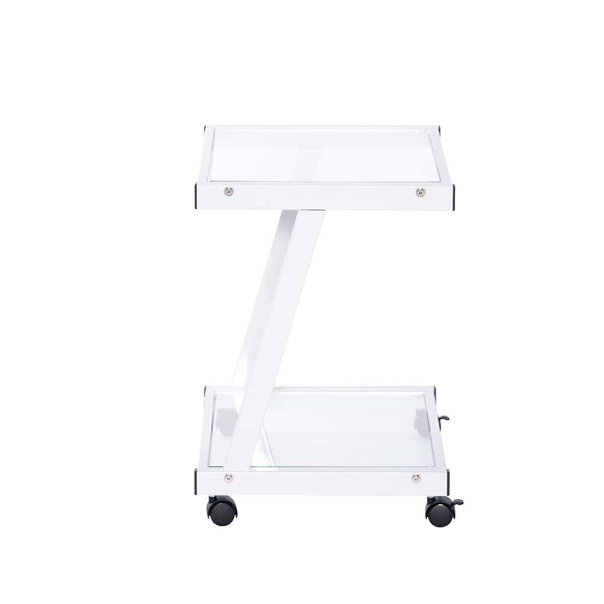 White and Clear Glass Rolling Printer Cart By Homeroots - Image 3
