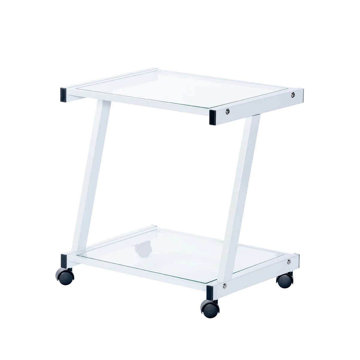 White and Clear Glass Rolling Printer Cart By Homeroots - Image 4