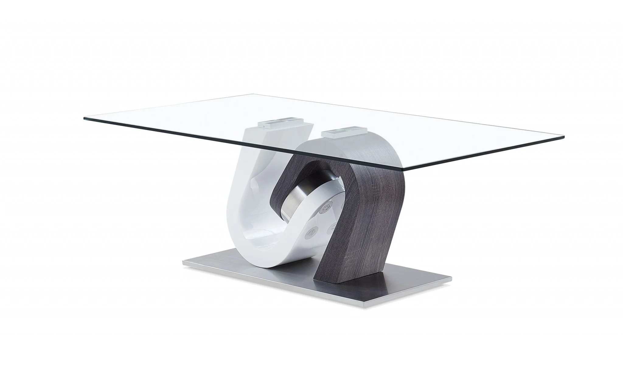 White and Dark Grey Two Tone Ultra modern Coffee Table with Glass Top By Homeroots - Image 2