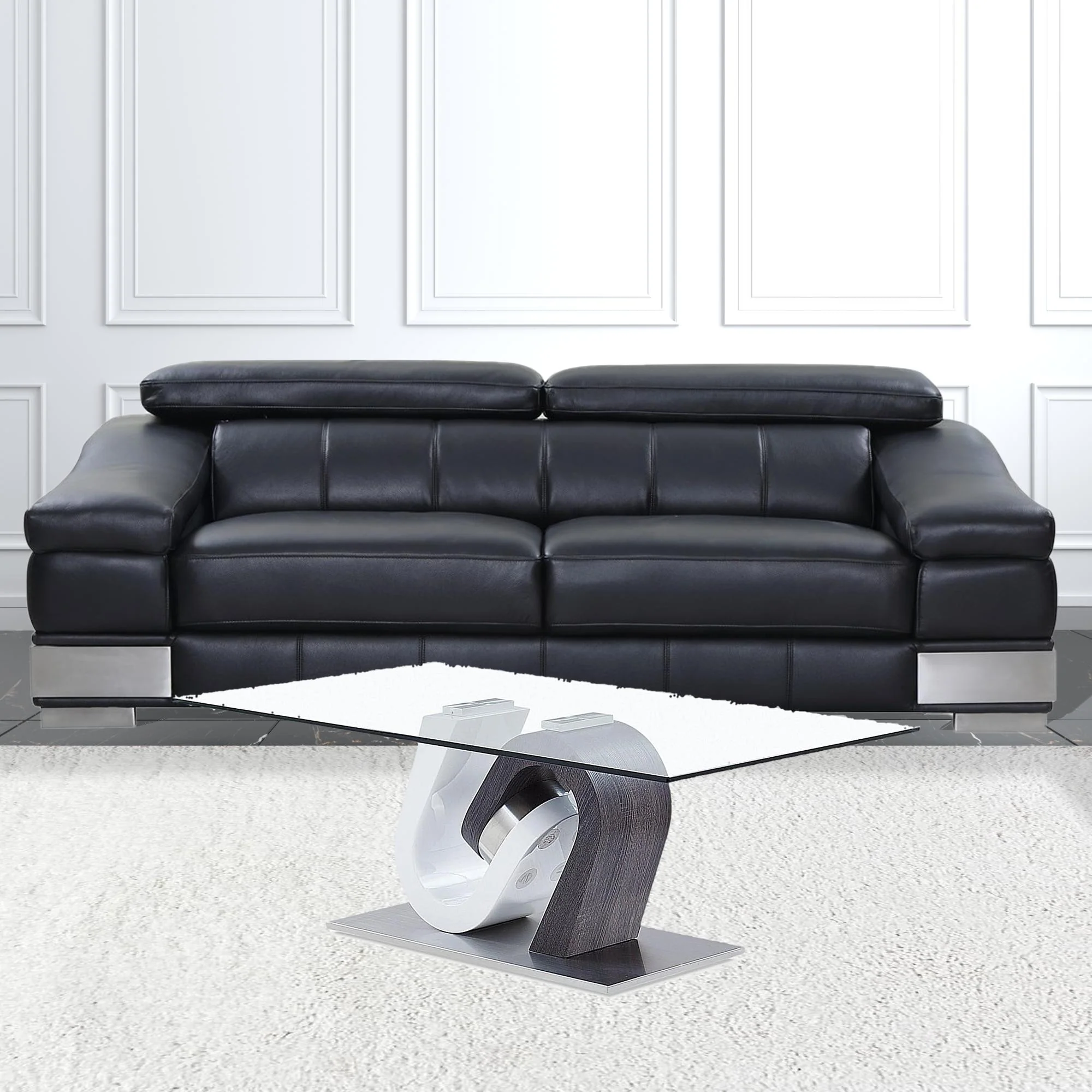 White and Dark Grey Two Tone Ultra modern Coffee Table with Glass Top By Homeroots - Image 3