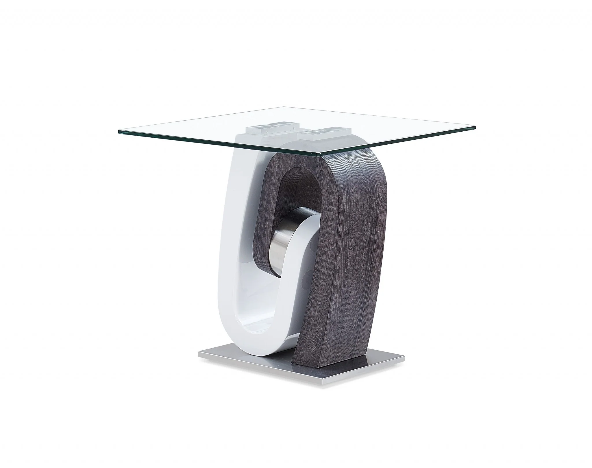 White and Dark Grey Ultra modern Glass top End Table By Homeroots - Image 2