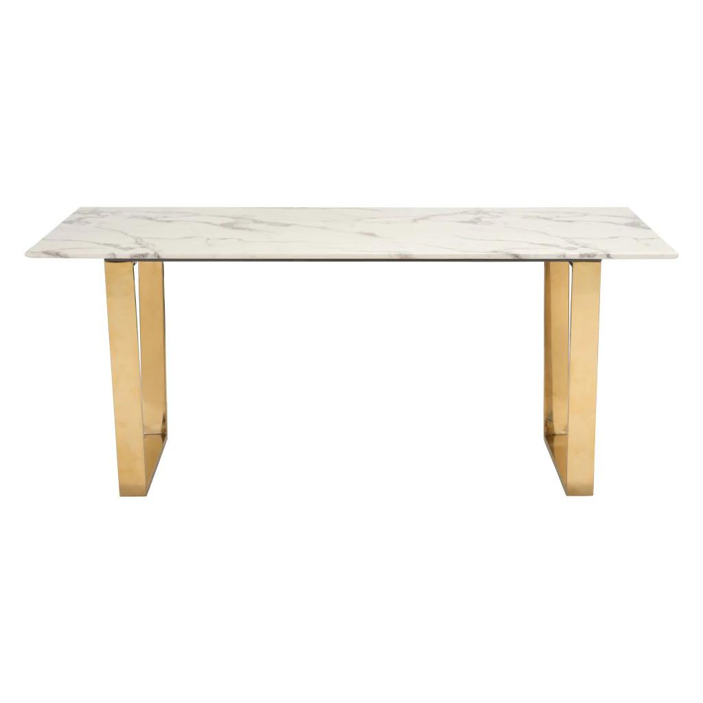 White And Gold Faux Marble And Steel Sled Base Dining Table By Homeroots - Image 2