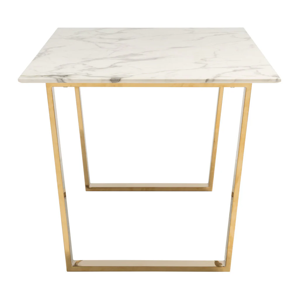 White And Gold Faux Marble And Steel Sled Base Dining Table By Homeroots - Image 3