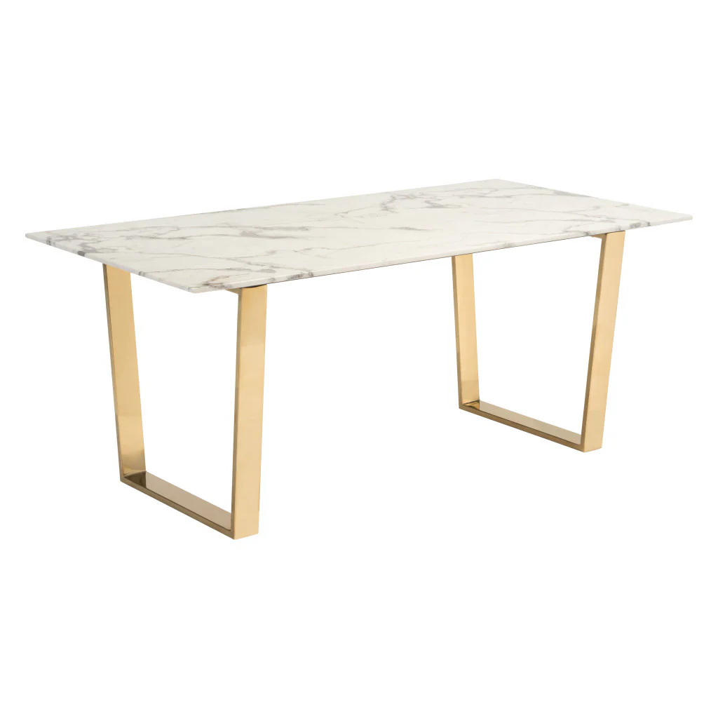 White And Gold Faux Marble And Steel Sled Base Dining Table By Homeroots - Image 4