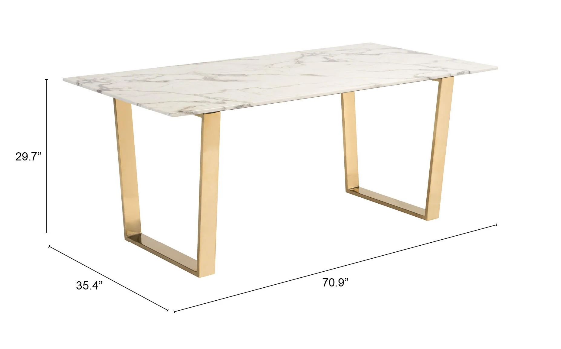 White And Gold Faux Marble And Steel Sled Base Dining Table By Homeroots - Image 6