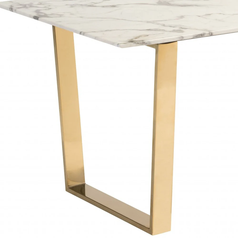 White And Gold Faux Marble And Steel Sled Base Dining Table By Homeroots - Image 8