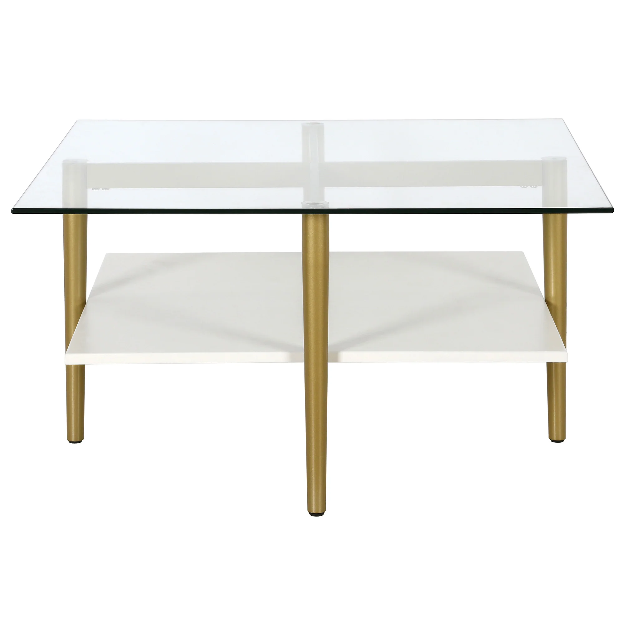 White And Gold Glass And Steel Square Coffee Table With Shelf By Homeroots - Image 3