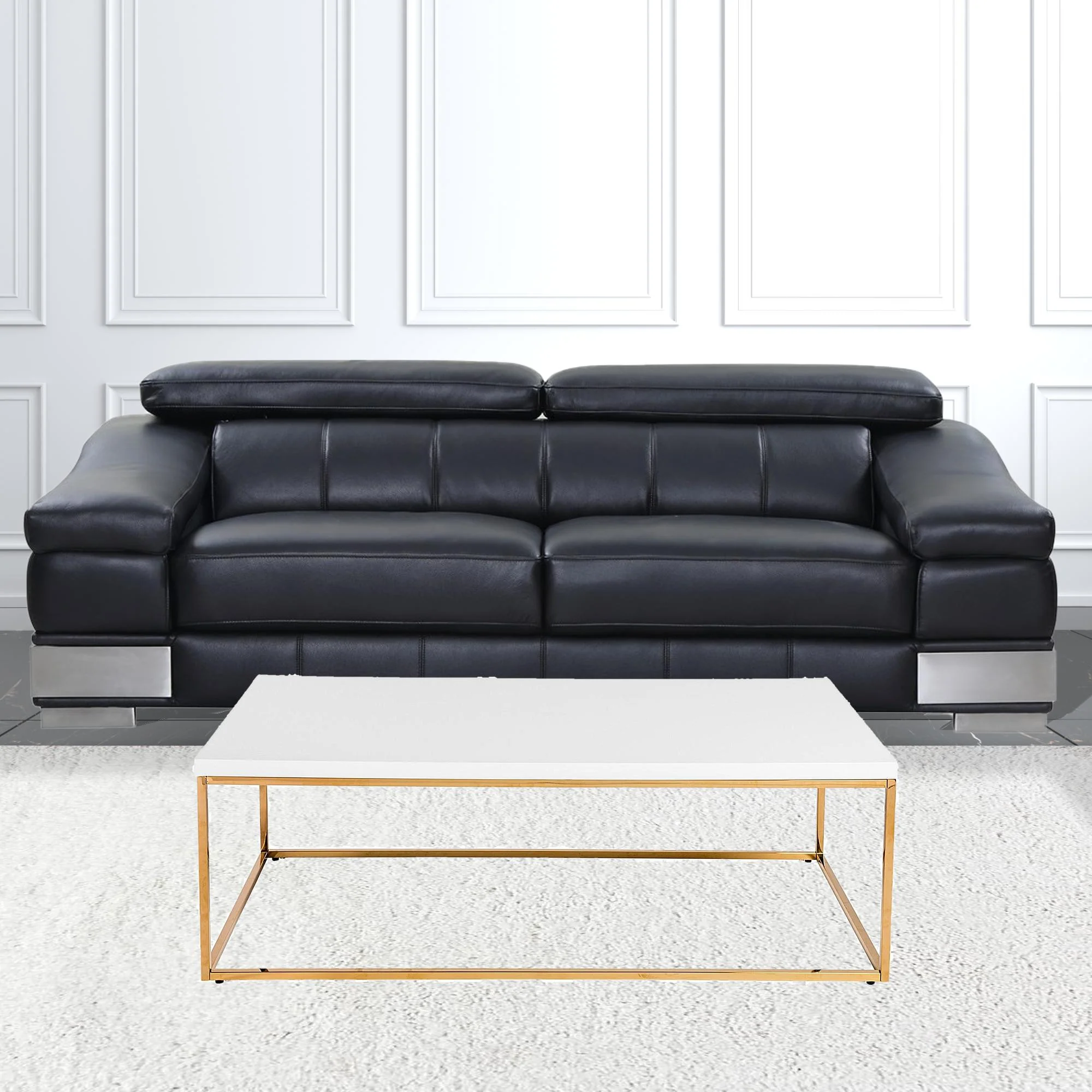 White and Gold High Gloss Coffee Table By Homeroots - Image 3