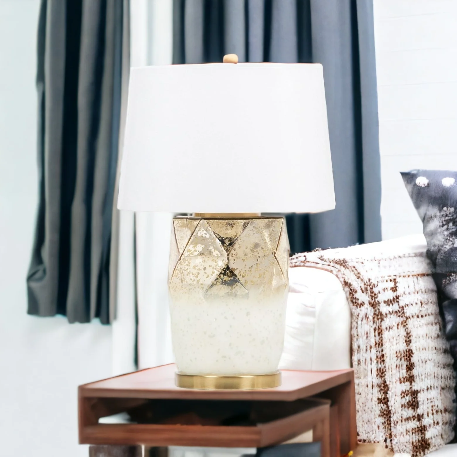 White and Gold Mercury Glass Table Lamp With White Cone Shade By Homeroots - Image 2