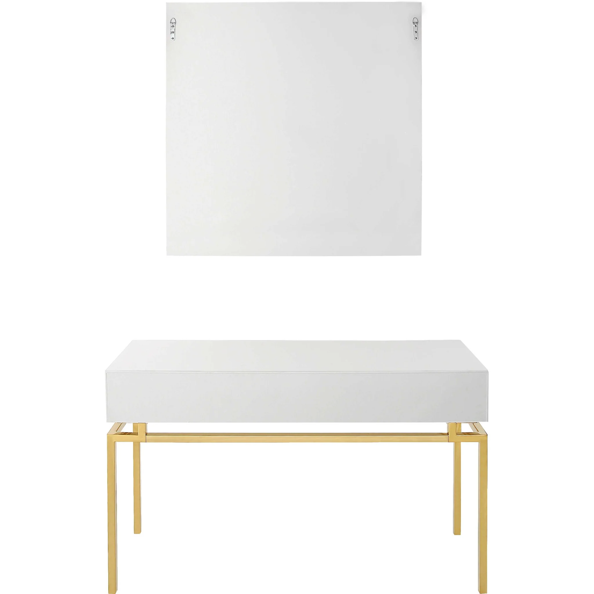 White and Gold Mirrored Wood Console Table With Two Drawers By Homeroots - Image 8