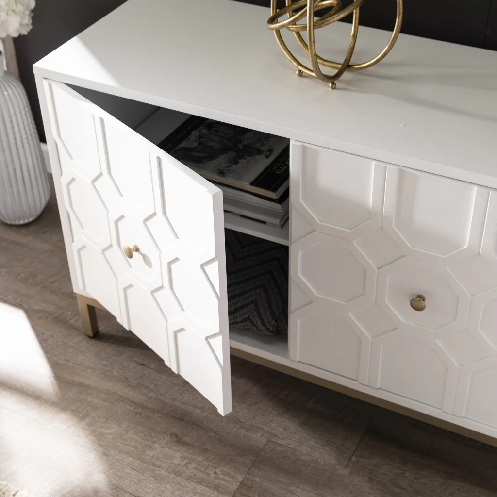 White And Gold Moroccan Dynasty Three Door Accent Cabinet By Homeroots - Image 2