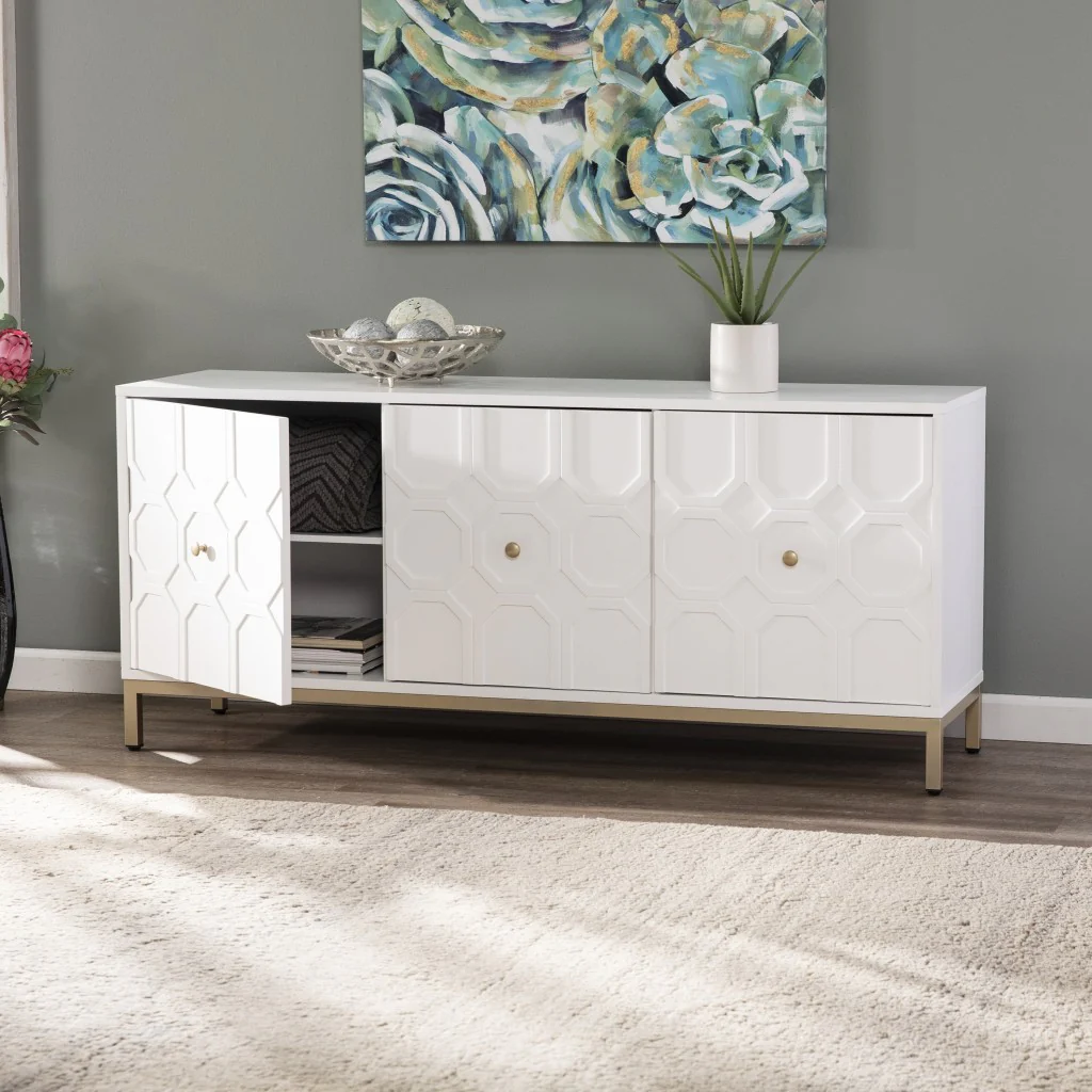 White And Gold Moroccan Dynasty Three Door Accent Cabinet By Homeroots - Image 3