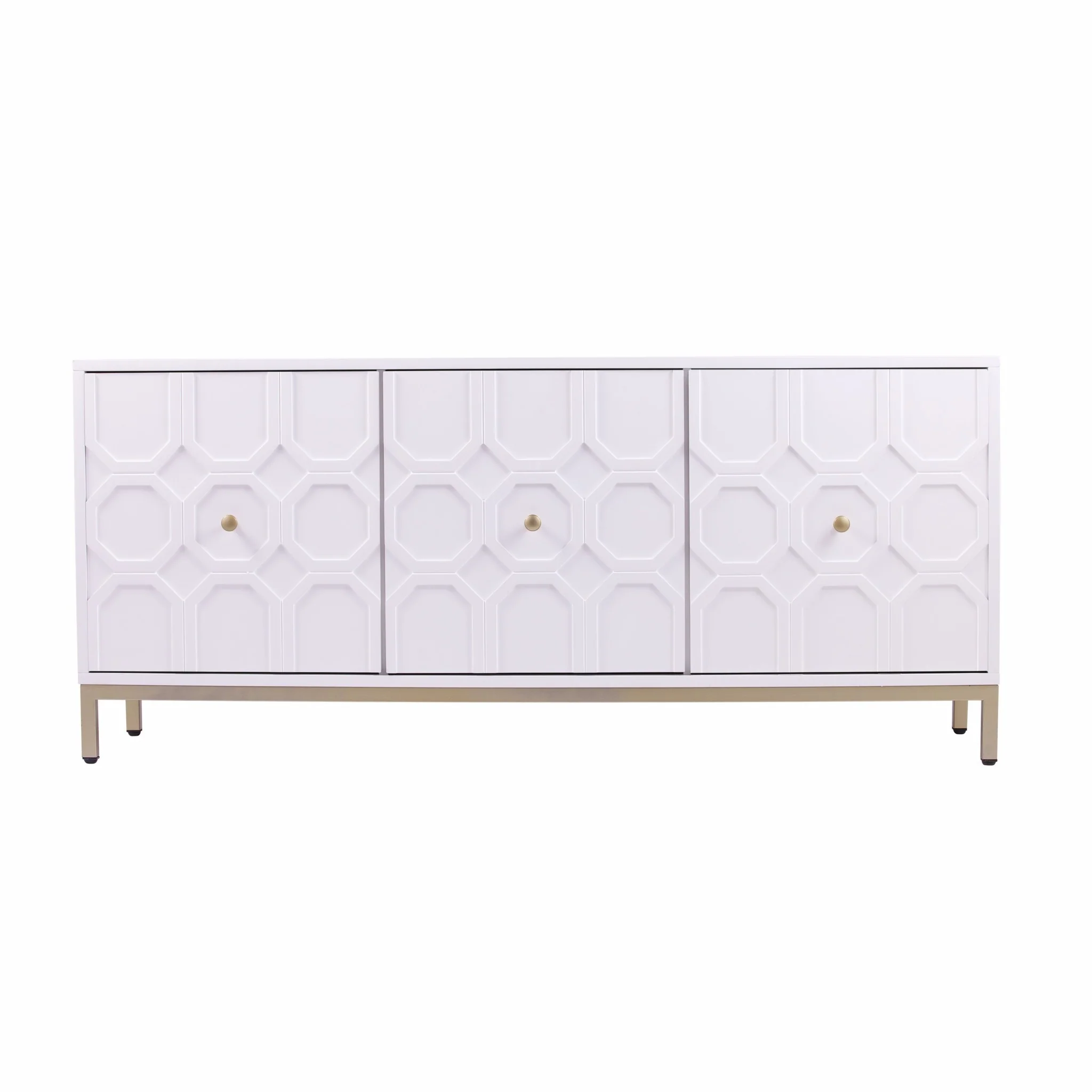 White And Gold Moroccan Dynasty Three Door Accent Cabinet By Homeroots - Image 4