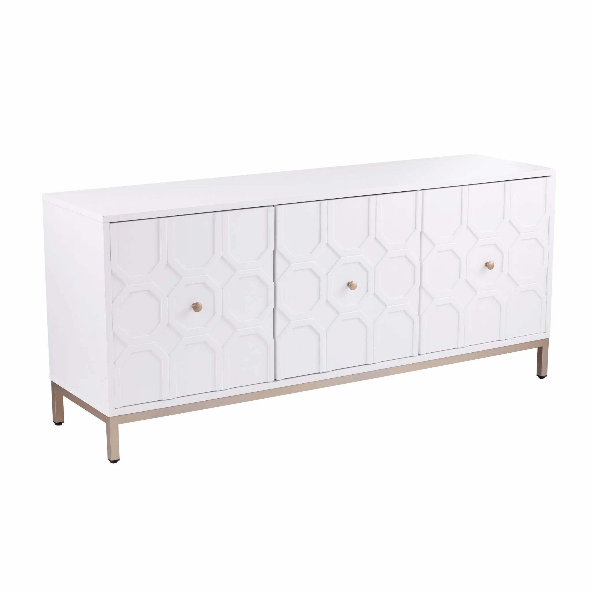 White And Gold Moroccan Dynasty Three Door Accent Cabinet By Homeroots - Image 5