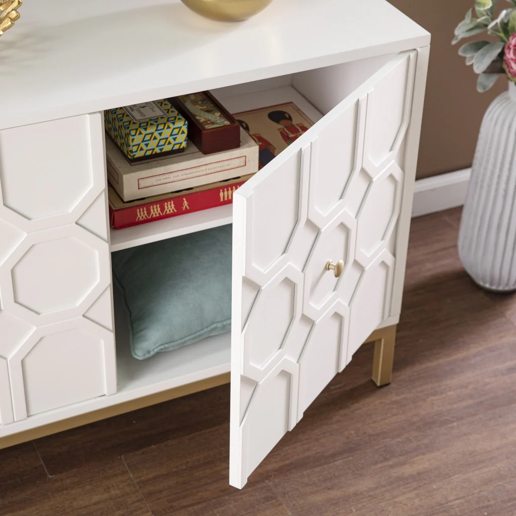 White And Gold Moroccan Dynasty Two Door Accent Cabinet By Homeroots - Image 2