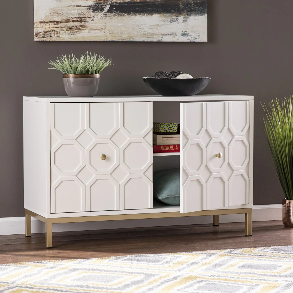 White And Gold Moroccan Dynasty Two Door Accent Cabinet By Homeroots - Image 3