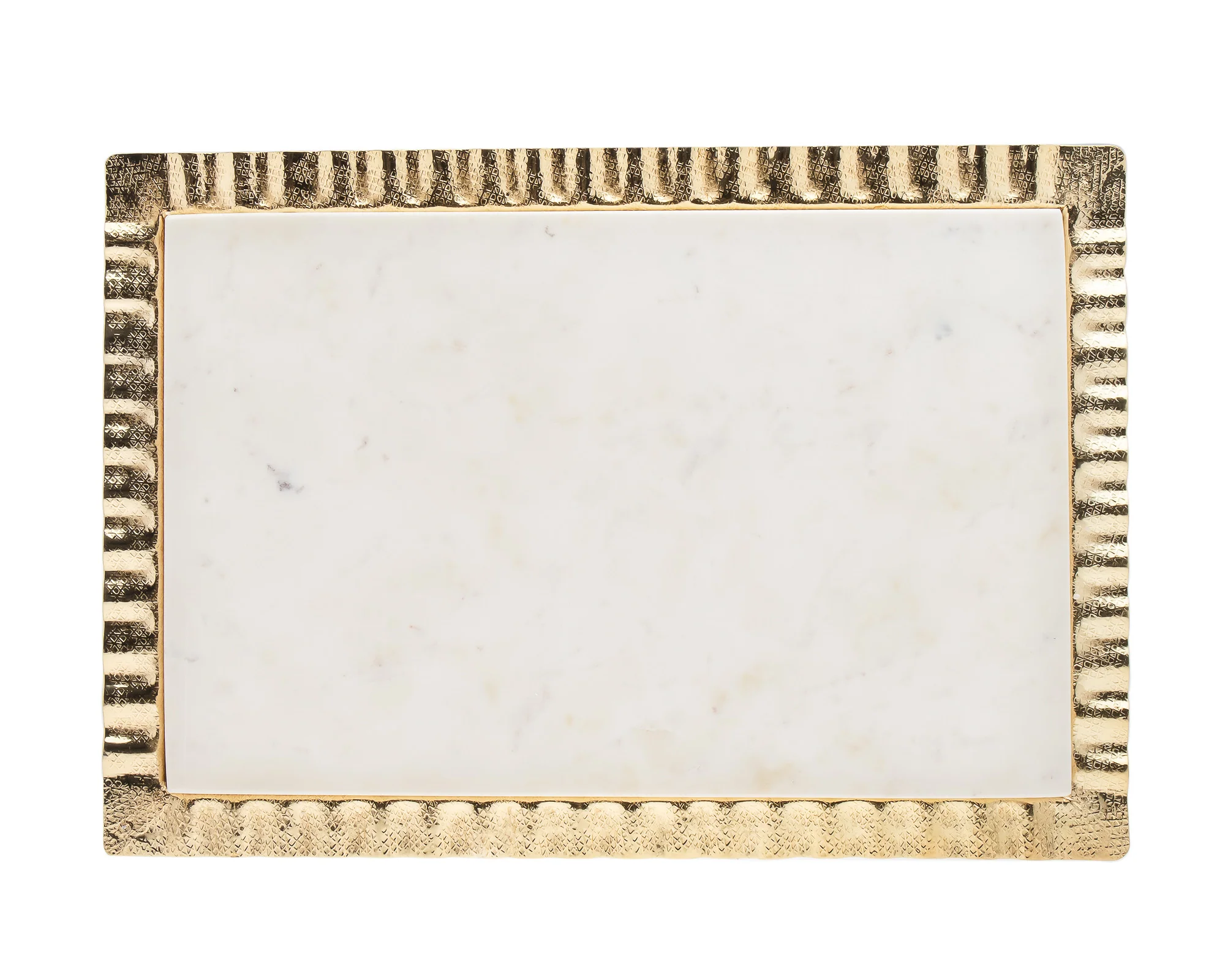 White and Gold Rectangular Marble Serving Tray By Homeroots - Image 2