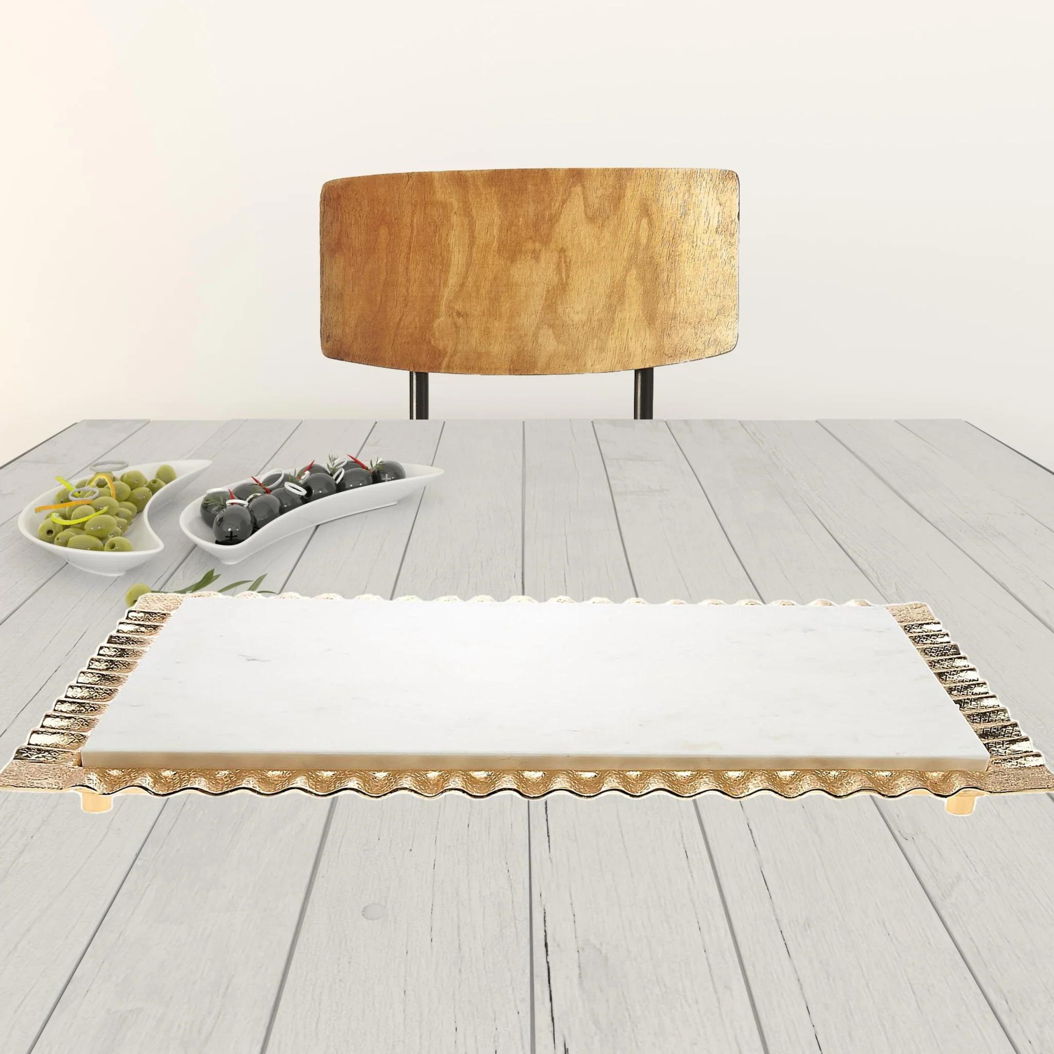 White and Gold Rectangular Marble Serving Tray By Homeroots - Image 3