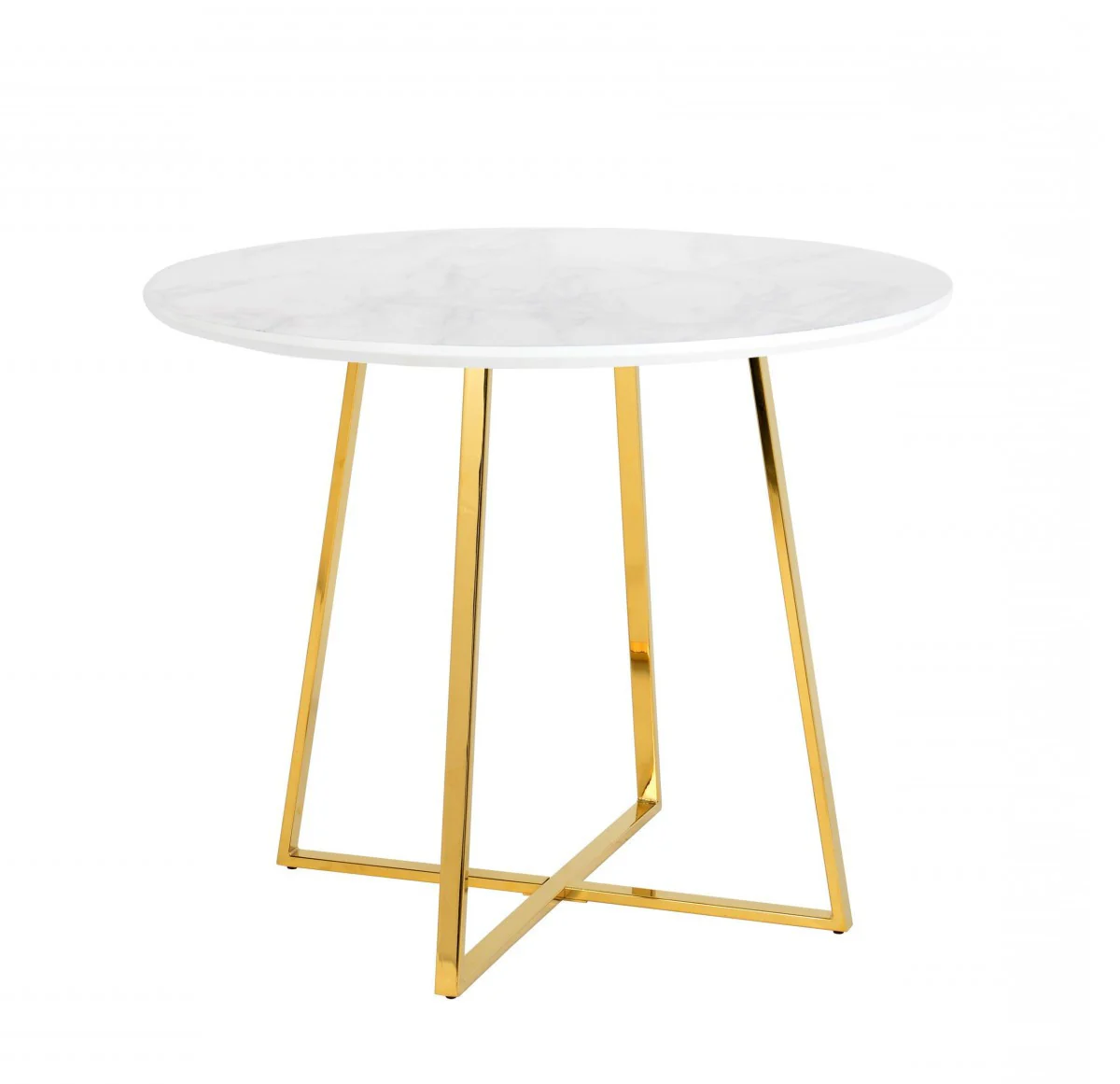 White And Gold Rounded Iron Pedestal Base Dining Table By Homeroots - Image 3